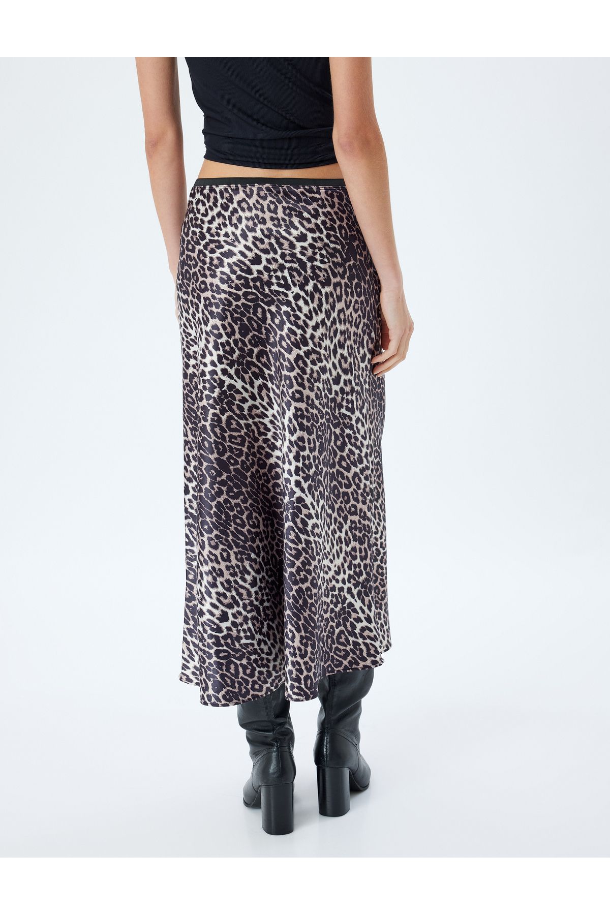 Koton-Leopard Patterned Satin Midi Skirt - A-line, Standard Waist 4