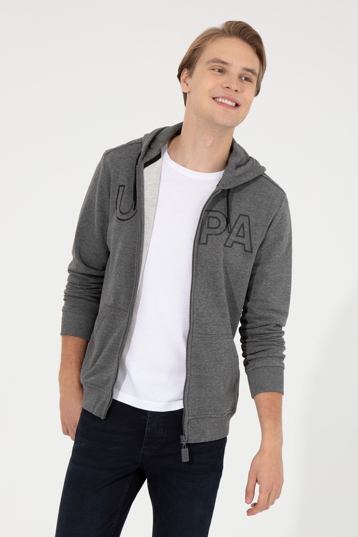 U.S. Polo Assn.-Pánský pletený cardigan antracitový melanž 50253125 -Vr081 1