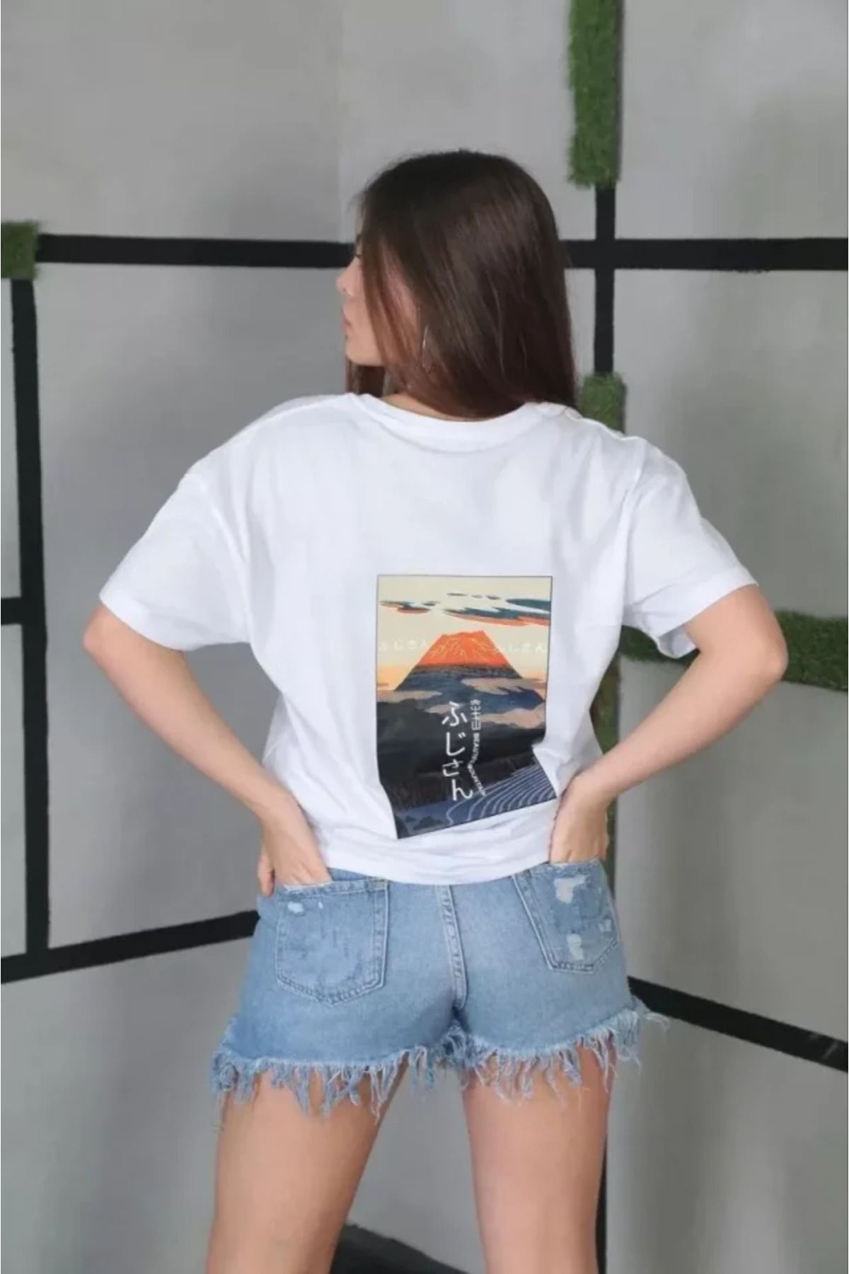 Albayrak Unisex Bisiklet Yaka Baskılı Oversize T-Shirt- Beyaz