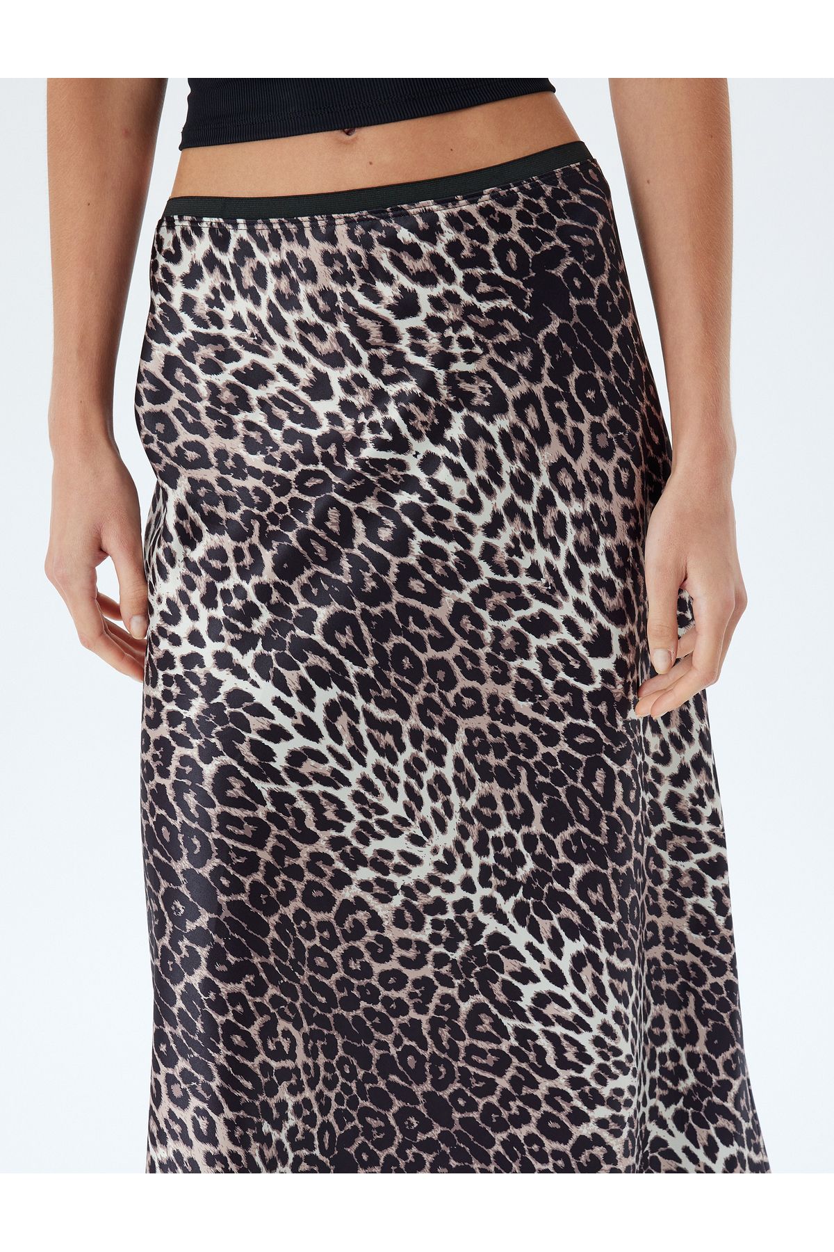 Koton-Leopard Patterned Satin Midi Skirt - A-line, Standard Waist 5