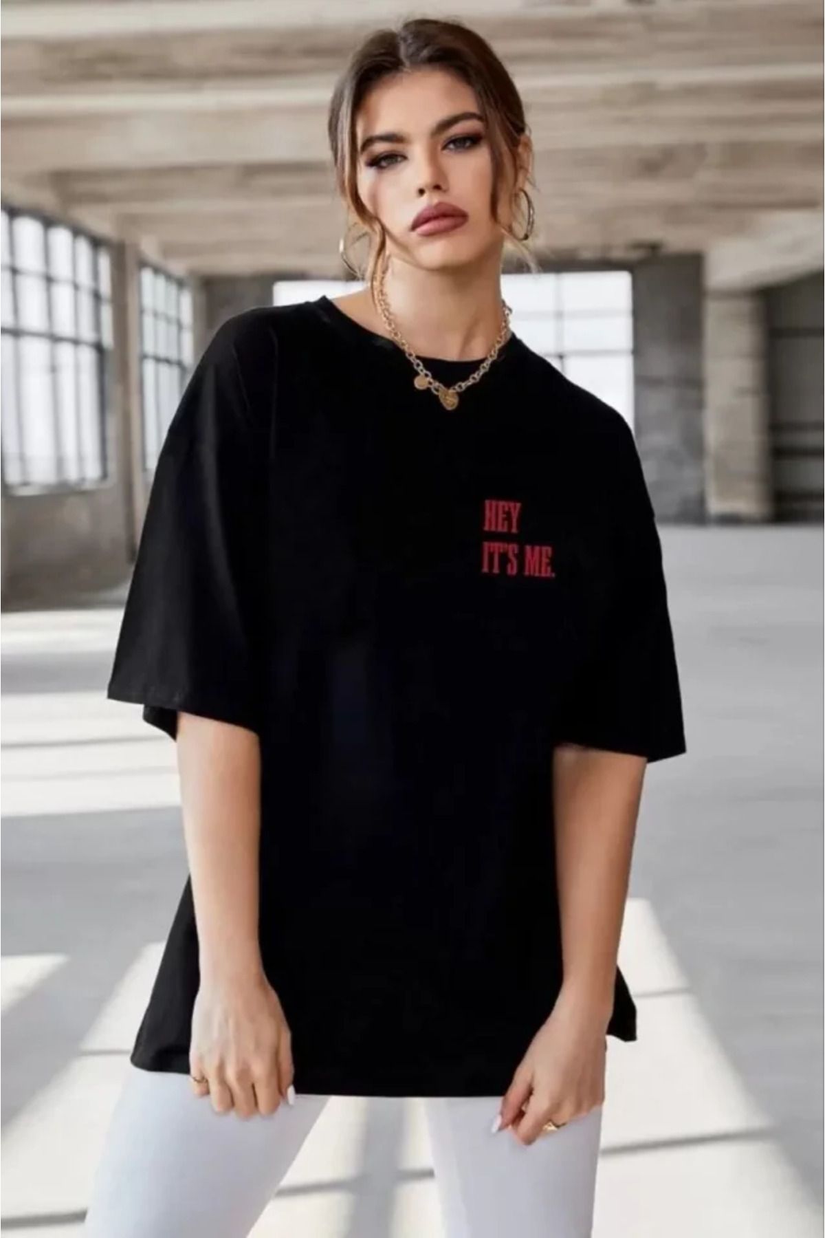 ATOM84 Unisex Baskılı Oversize T-Shirt - Siyah