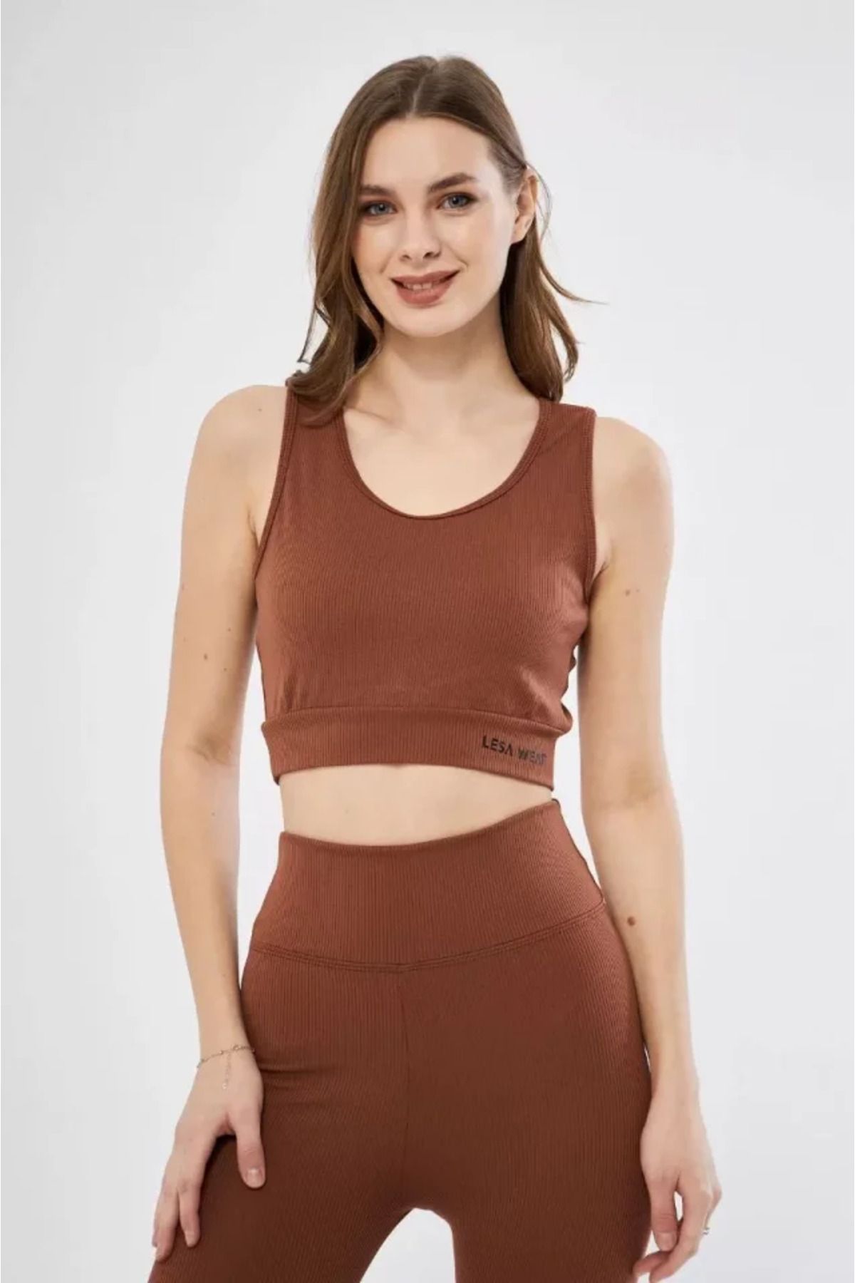 Albayrak Fitilli Baskılı Crop - Kahve