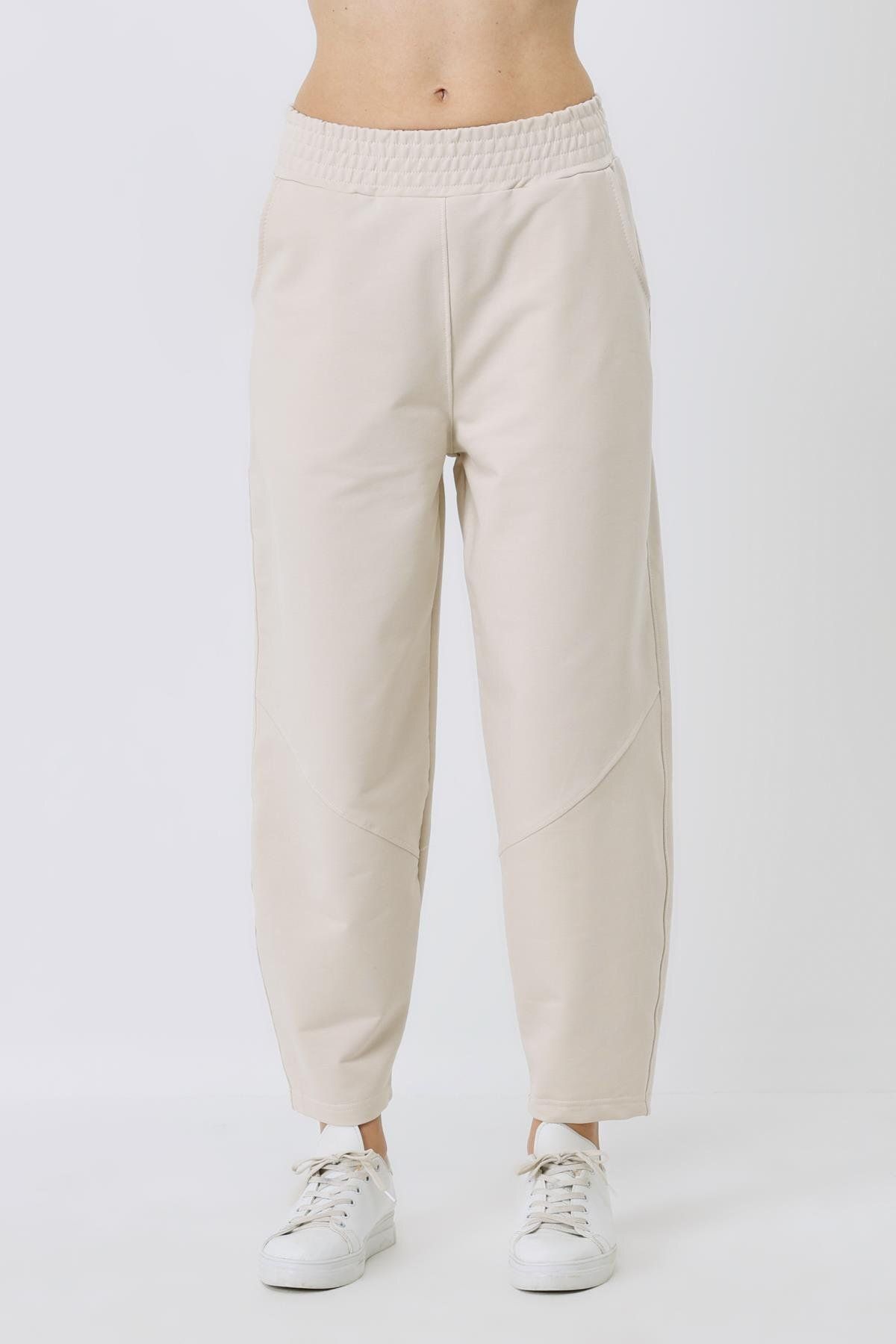 C&City-Pantaloni de trening de damă bej - 745 cu cusături 4