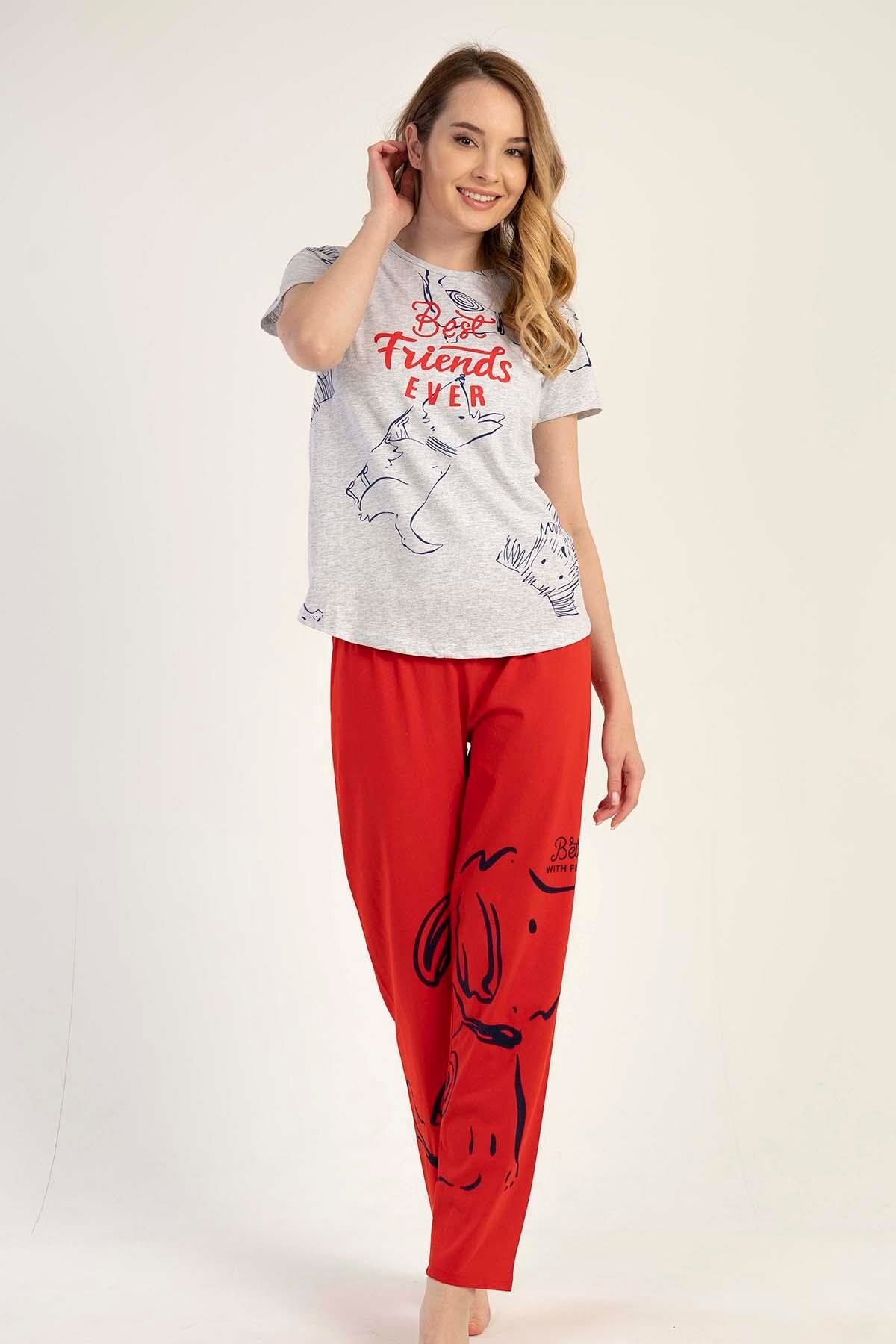 C&City-Short Sleeve Pajama Set Red-441022 2