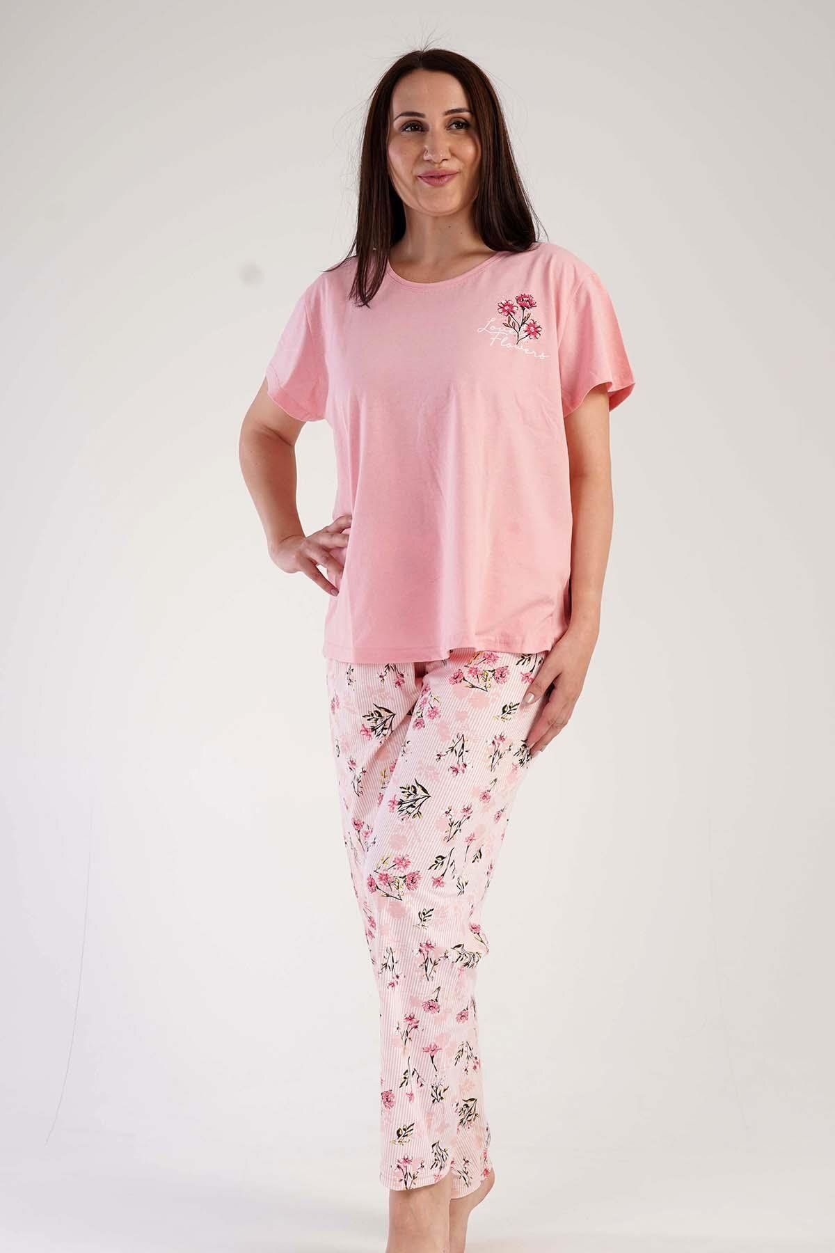 C&City-Plus Size Short Sleeve Pajama Set Pink-441036 1