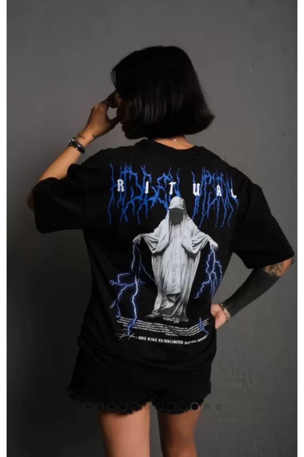 Albayrak Unisex Bisiklet Yaka Baskılı Oversize T-Shirt - Siyah