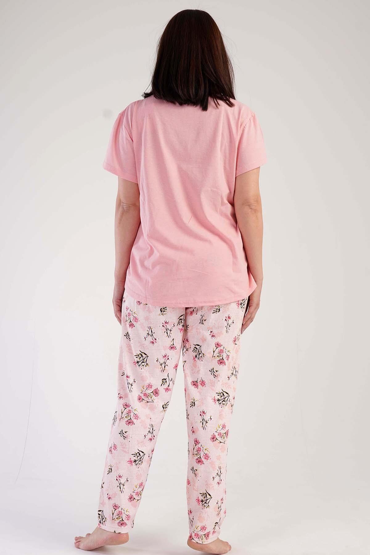 C&City-Plus Size Short Sleeve Pajama Set Pink-441036 4