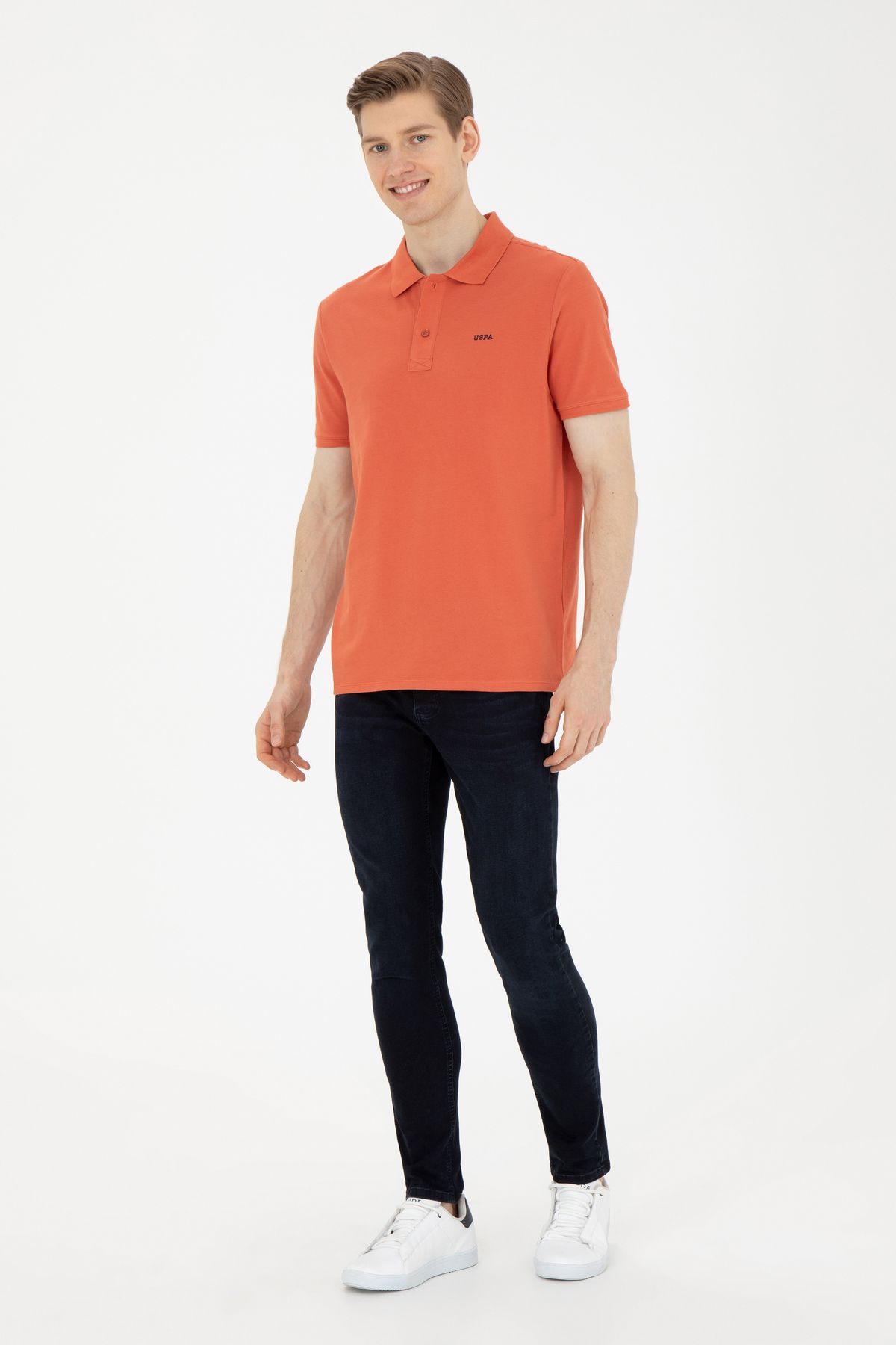 تی شرت یقه پولو نارنجی مردانه اصلی پودر U.S. Polo Assn.