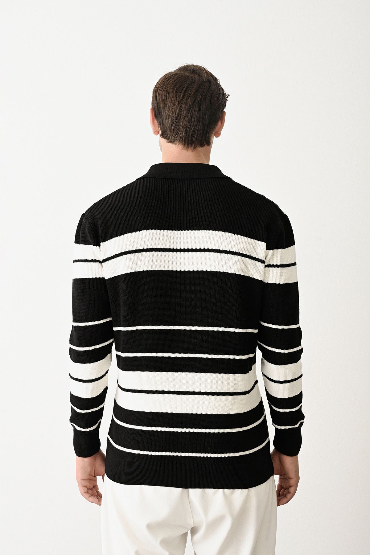 İLKCET MODA-V-Neck Premium Striped Knitwear Men's Sweater 4