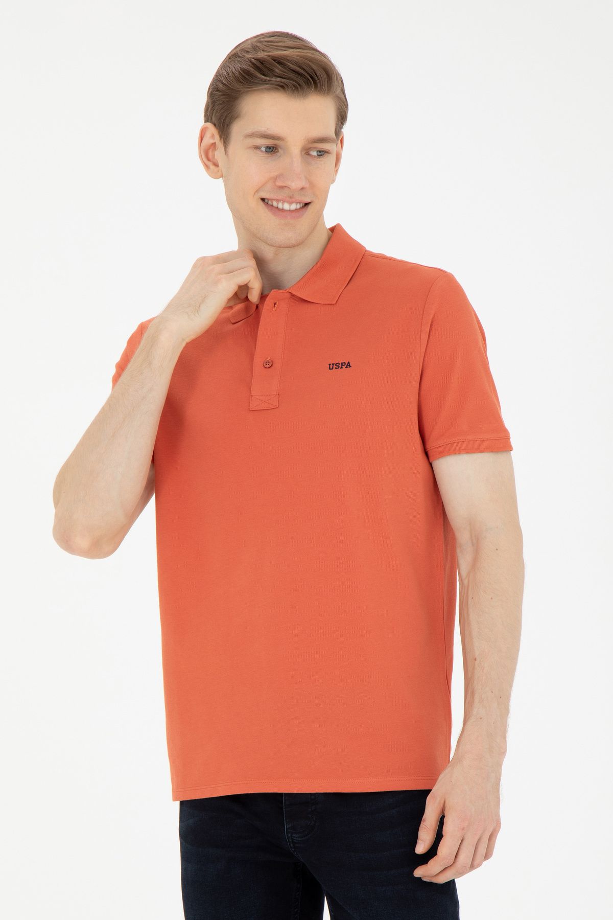 تی شرت یقه پولو نارنجی مردانه اصلی پودر U.S. Polo Assn.