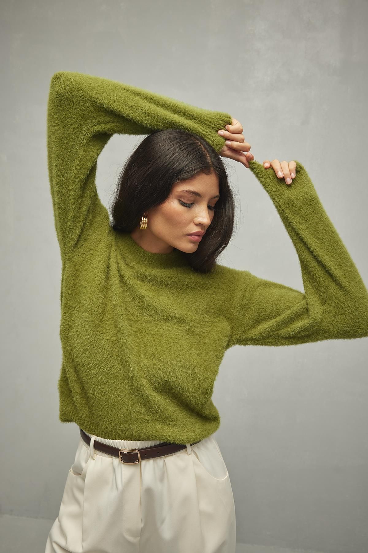 Fahhar-Oil Green Soft Crop Sweater 1