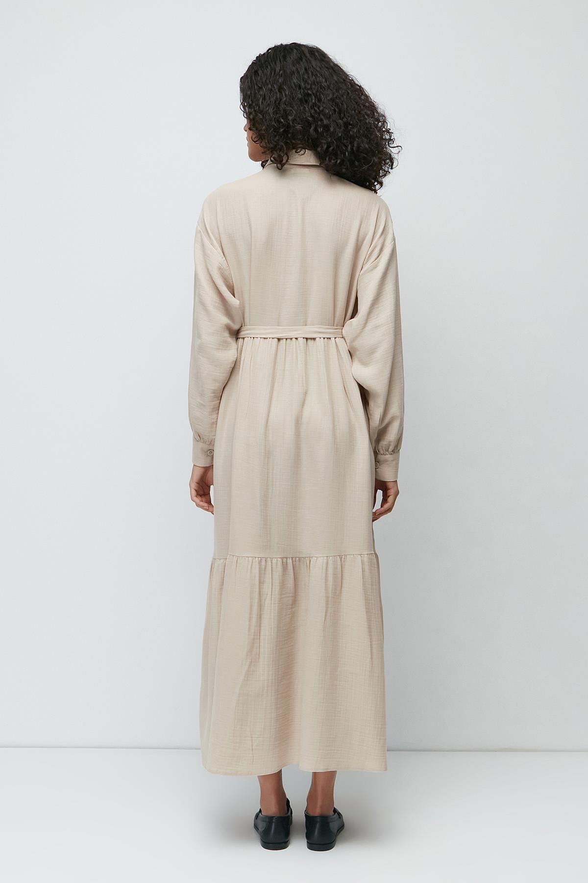 C&City-Organic Cotton Muslin Long Sleeve Dress 9128 Light Beige 5