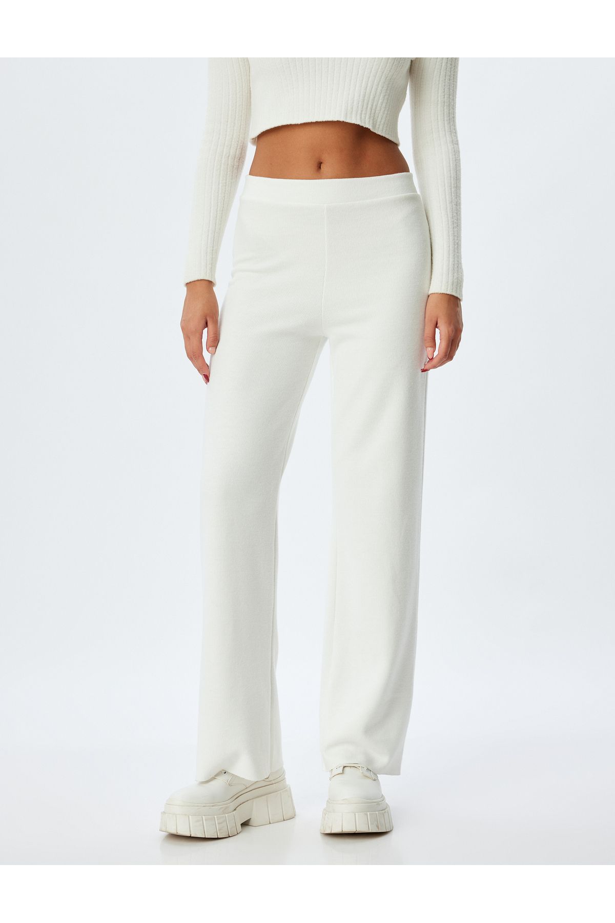 Koton-Soft Textured Corduroy Sweatpants - Straight Leg 3