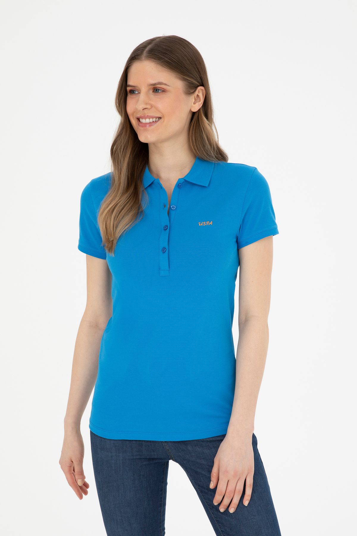 U.S. Polo Assn. Kadın Saks Basic Polo Yaka Tişört 50285846-VR045