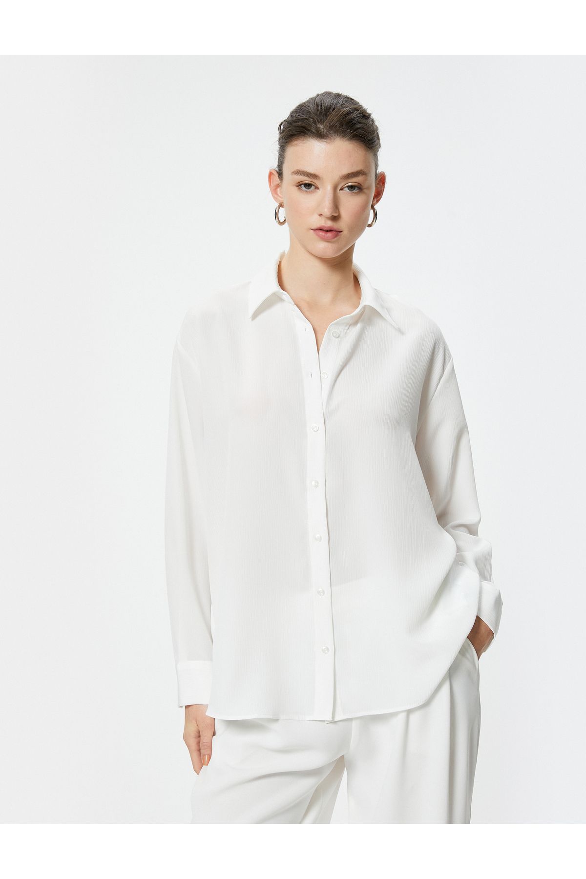 Koton-Textured Long Sleeve Classic Collar Shirt 3