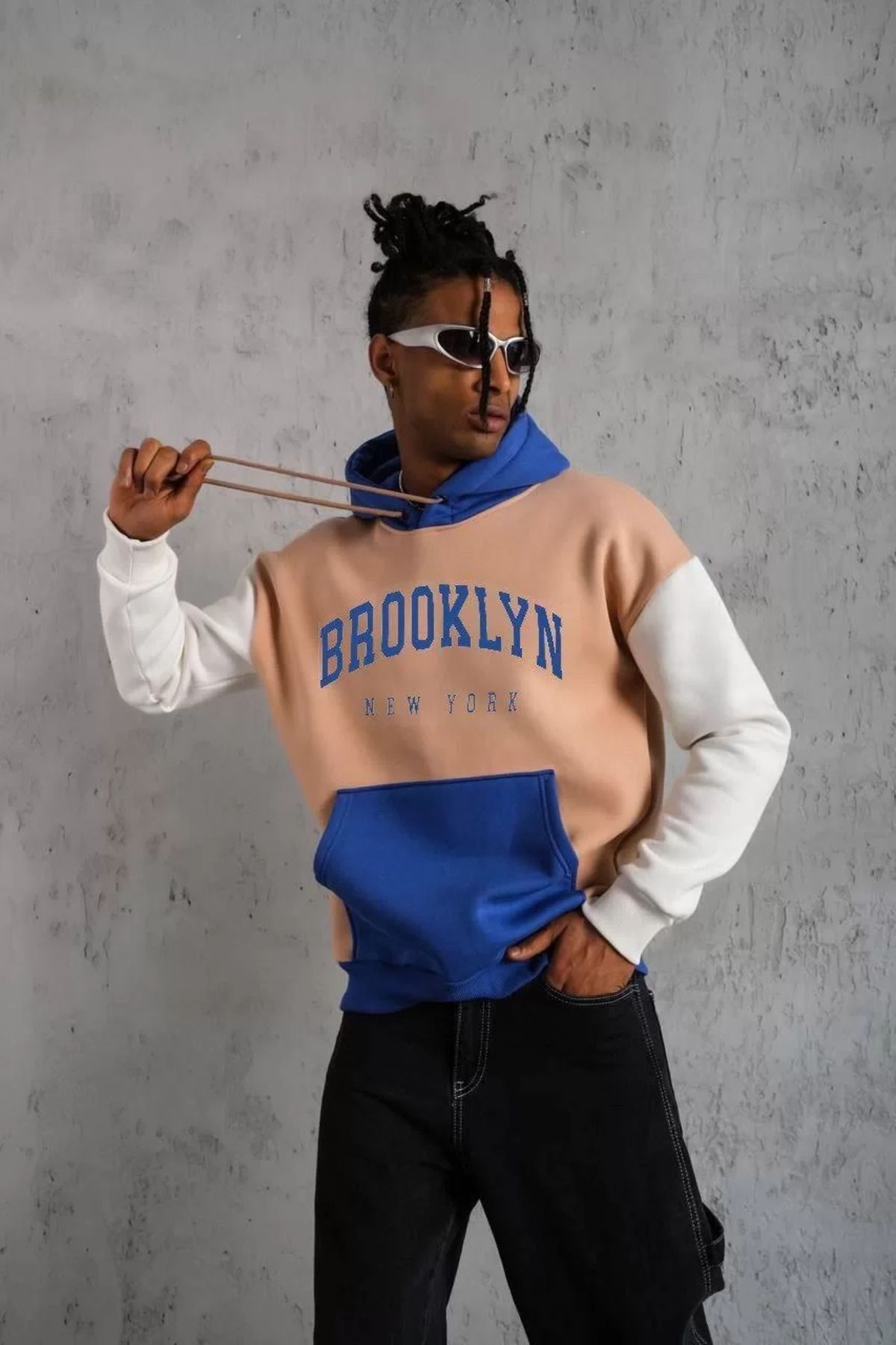 SA Alişveriş Dünyam Erkek Çok Parçalı Baskılı Kapüşonlu Sweatshirt - Krem