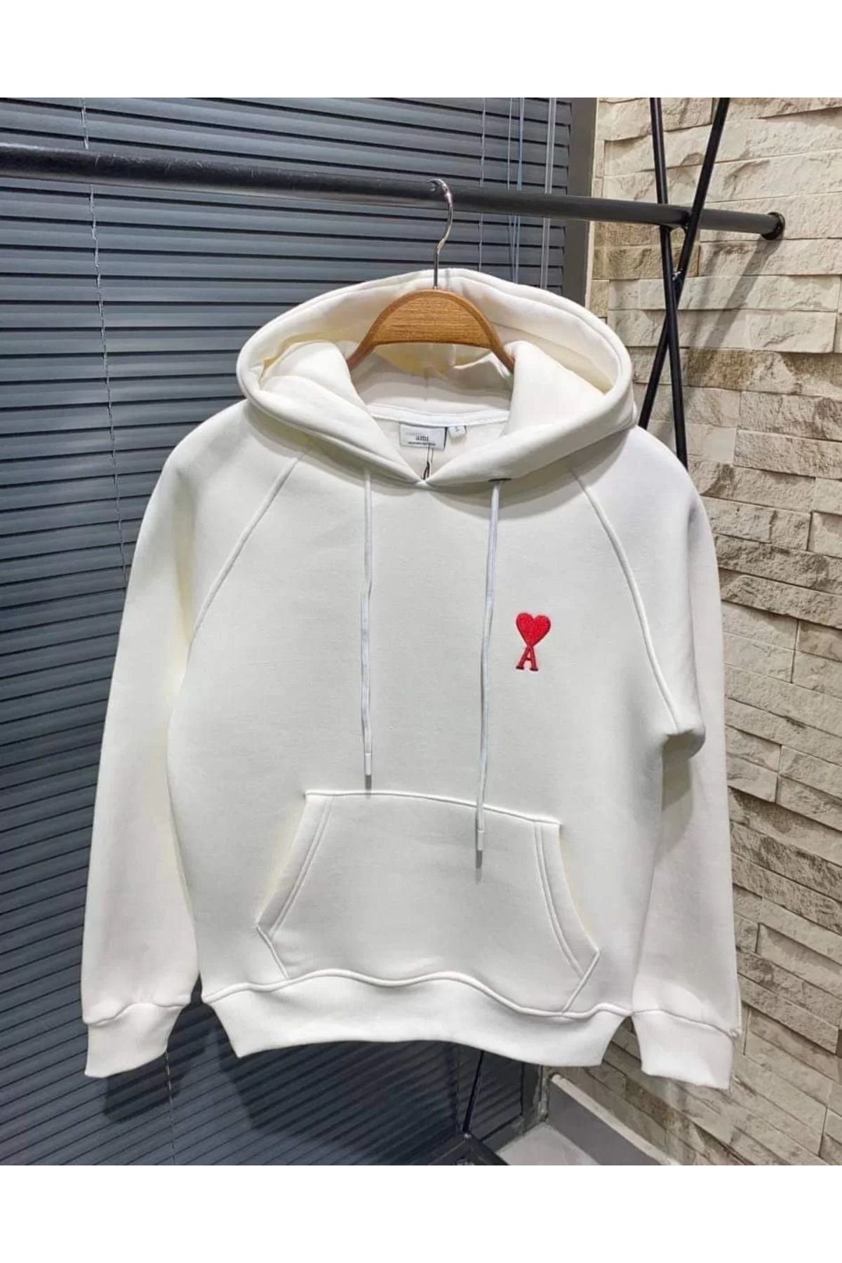 SA Alişveriş Dünyam Unisex Kapşonlu Baskılı Sweetshirt - Beyaz