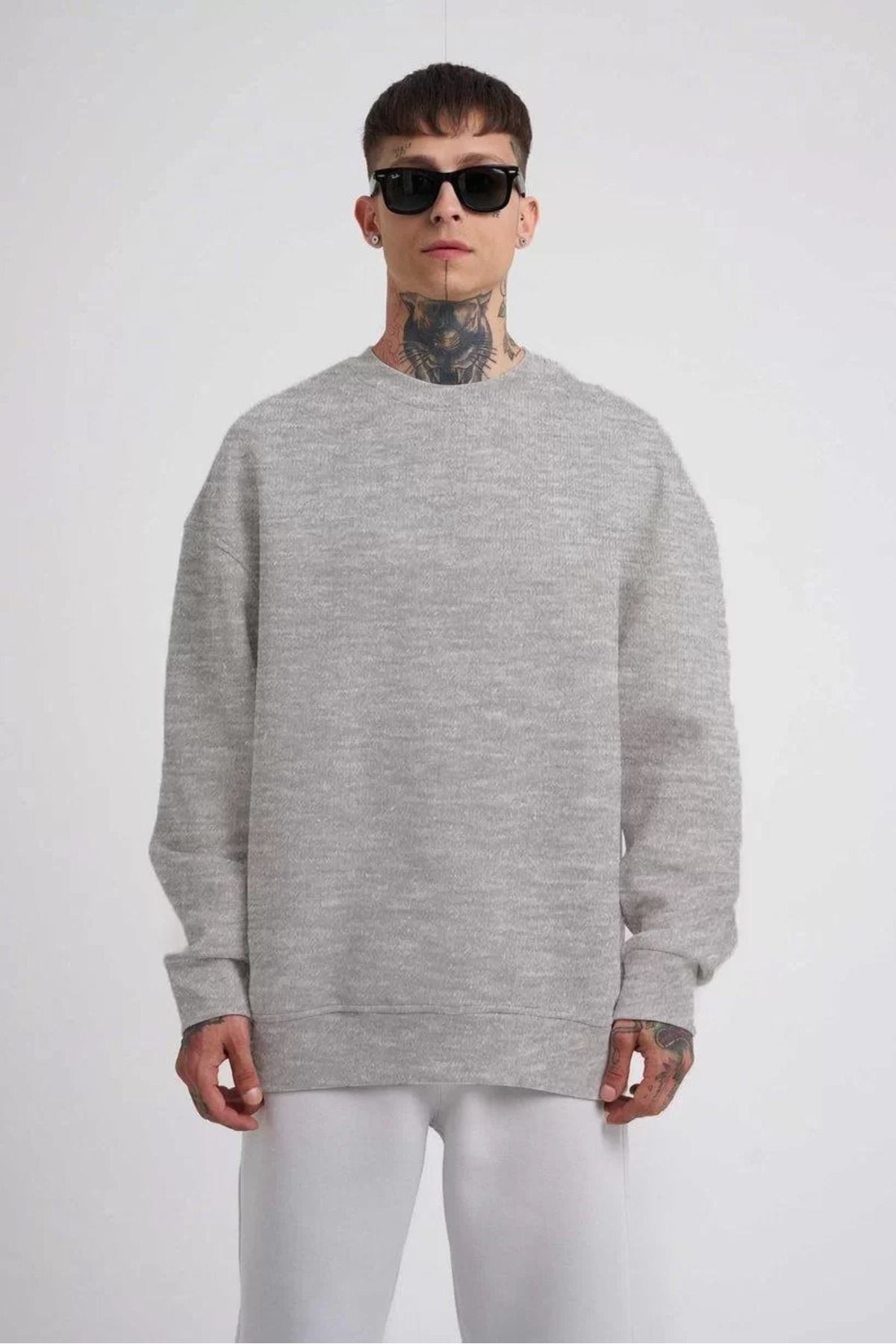 SA Alişveriş Dünyam Unisex Biskilet Yaka Üç İplik SweatShirt - Gri