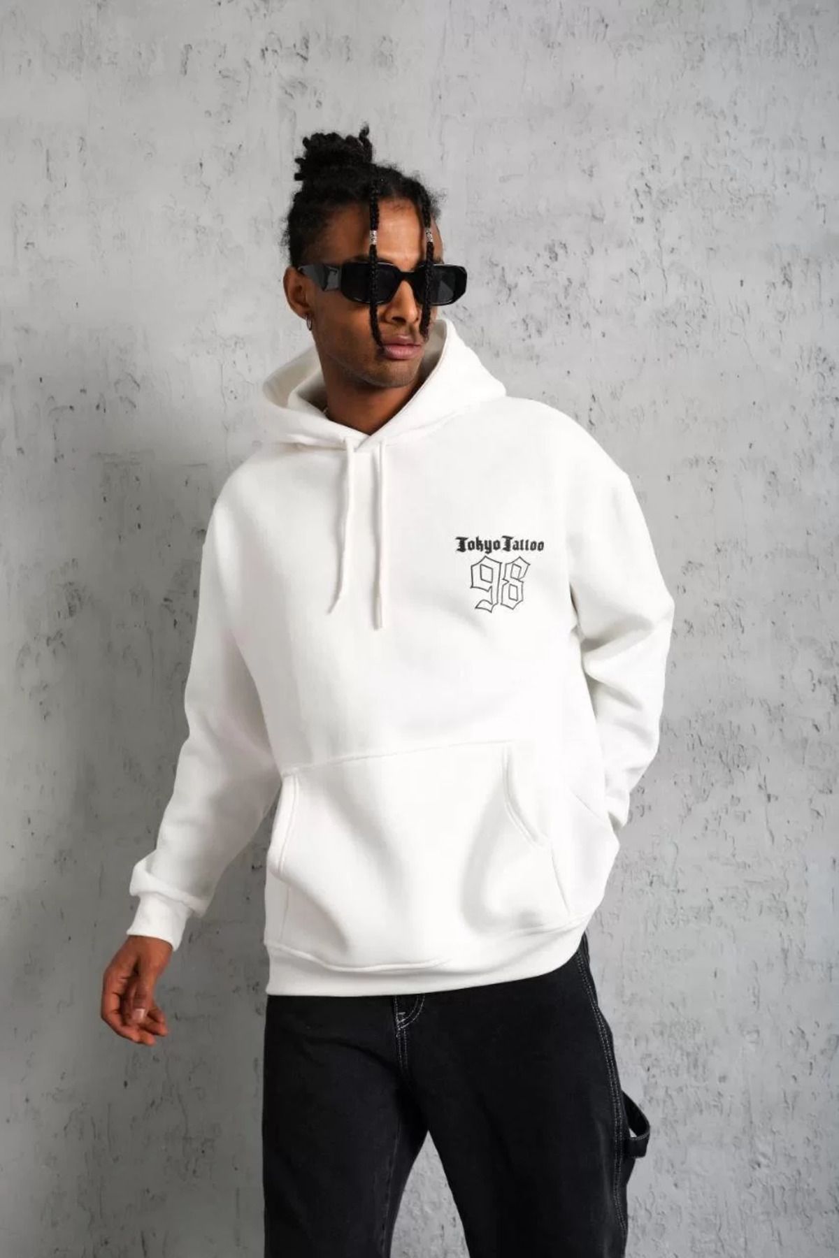 SA Alişveriş Dünyam Erkek 98 Baskılı Kapşonlu Sweat - Beyaz