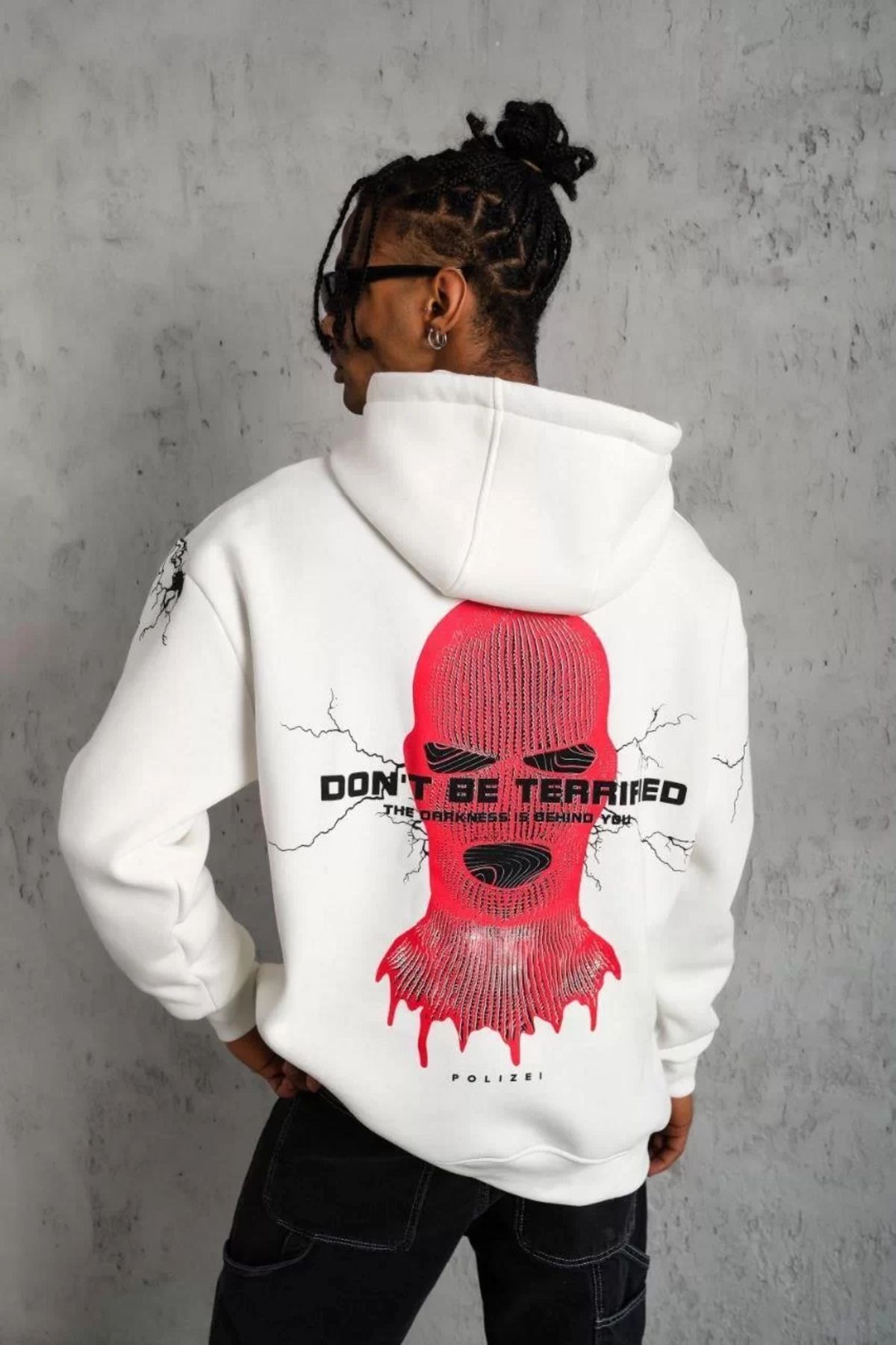 SA Alişveriş Dünyam Erkek Maske Baskılı Kapüşonlu Sweat - Beyaz