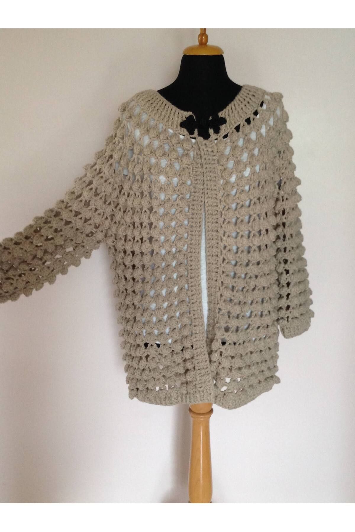 drt tasarım-Hand Knitted Crochet Openwork Design Women's Winter Combination Cardigan 5