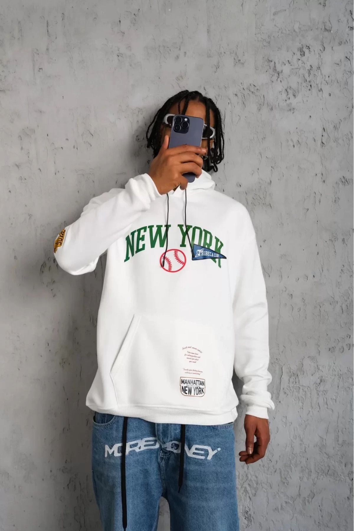 SA Alişveriş Dünyam Erkek Baskılı Kapüşonlu Sweatshirt - Beyaz