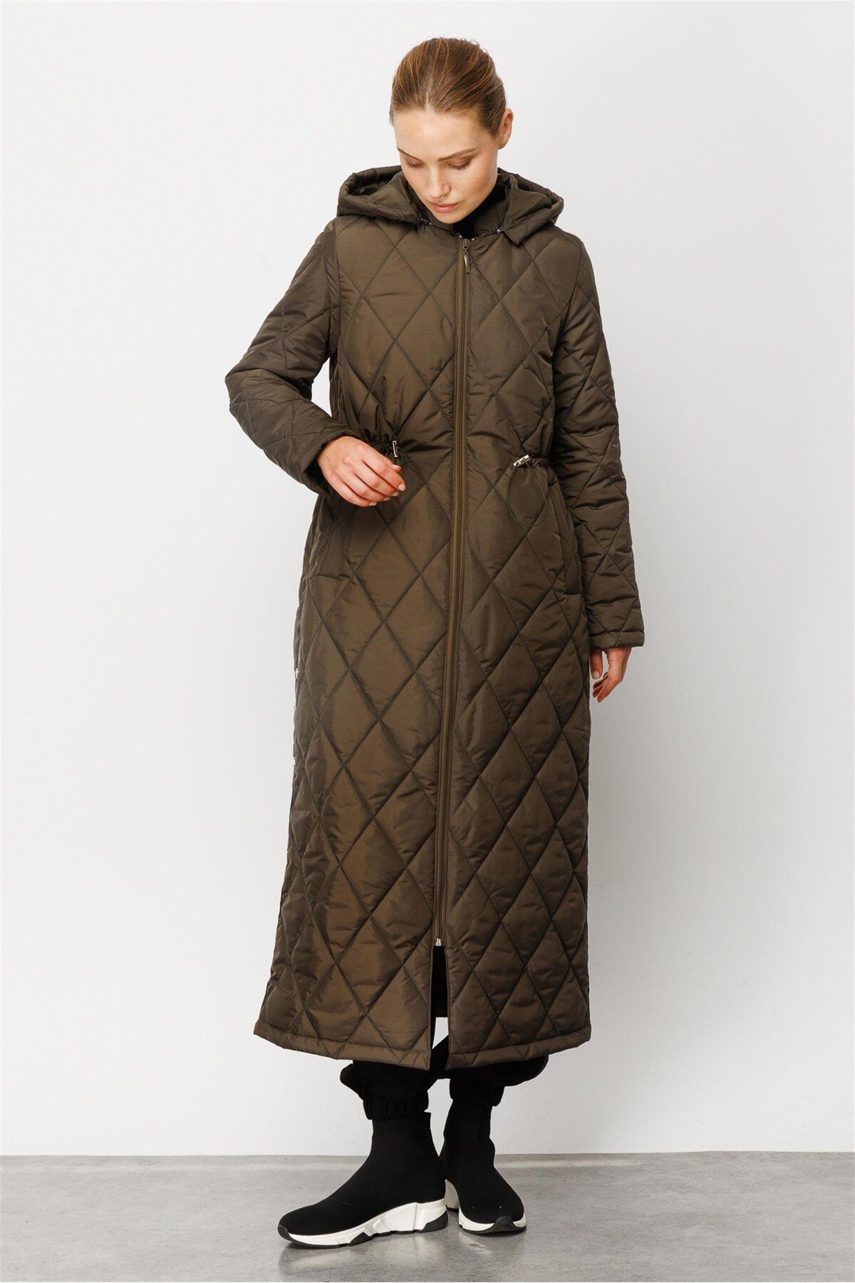 Micca-Extra Sports Quilted Coat - Side Line and Accessory Detail, Khaki 2