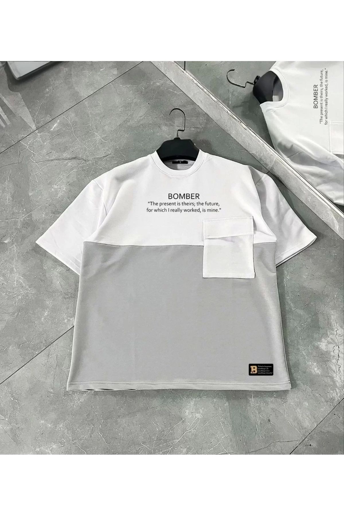 CVS Unisex Torba Cep Detaylı Parçalı T-Shirt - Gri