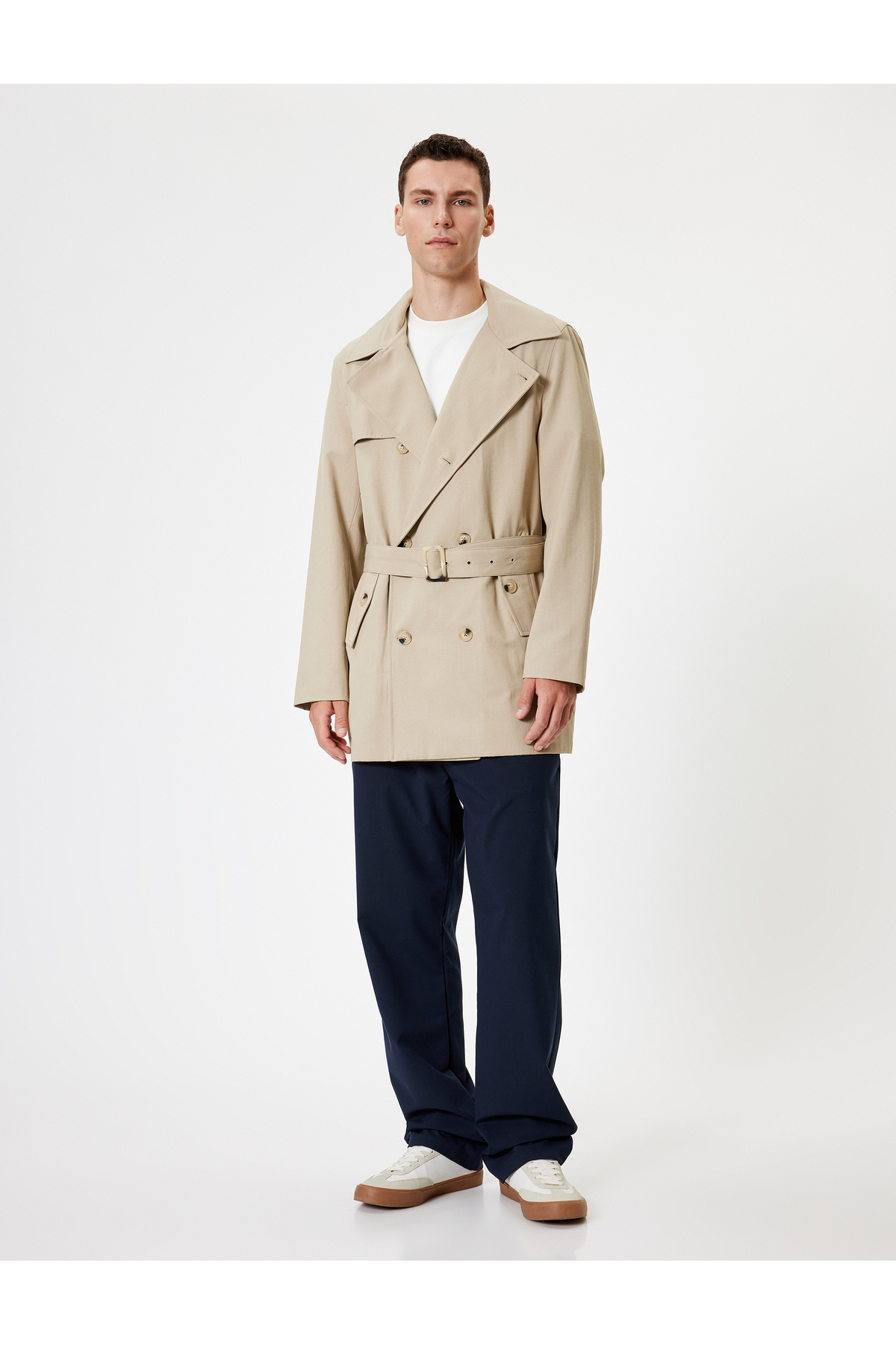 Koton  Slim Fit Trençkot Kuşak Detaylı Pamuk Karışımlı - Görsel 3