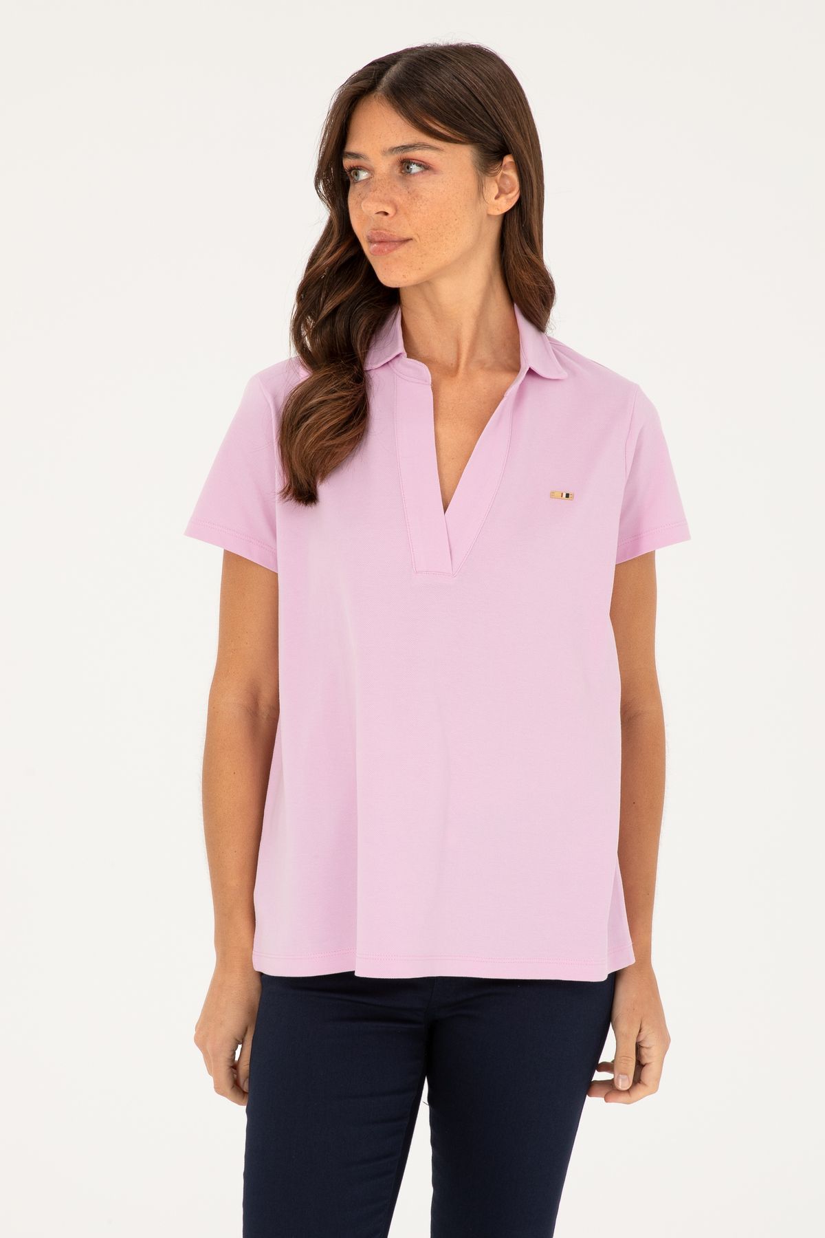 U.S. Polo Assn. Kadın Pembe Basic Tişört 50285853-VR041