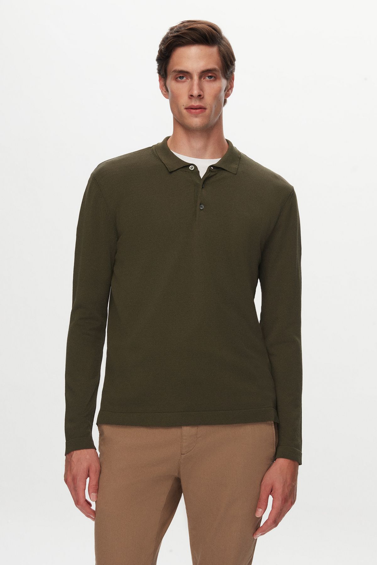 Twn-Slim Fit Khaki Plain Knit Rayon Knitted Sweater 4