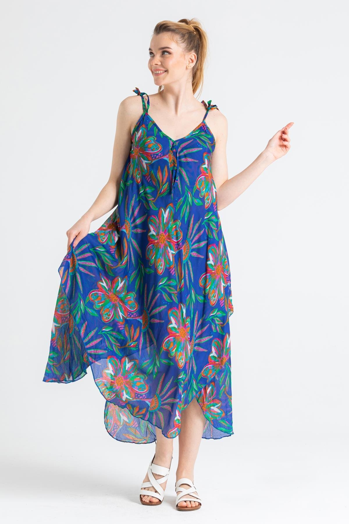 Eliş Şile Bezi-Rochie de vară cu bretele Voile Aphrodite Midi Saks 6192 5