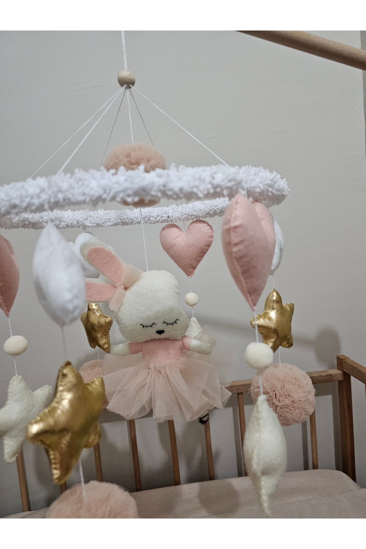 hobiimobiii Dönence (MÜZİKLİ) Bebek Beşik Süsü Keçe Dönence Balerin Tavşan fotoğrafı 3 (önizleme)