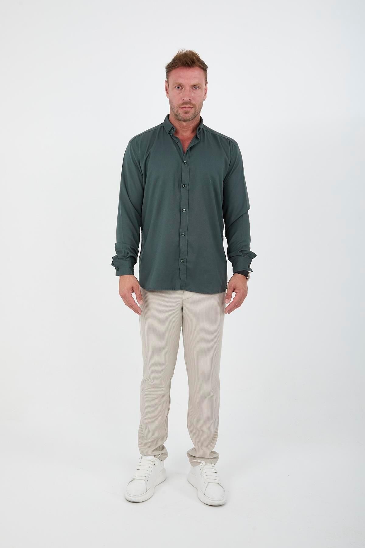 Valiberta-Lycra Regular Fit Breathable Classic Men's Oxford Shirt - Pine Green 4