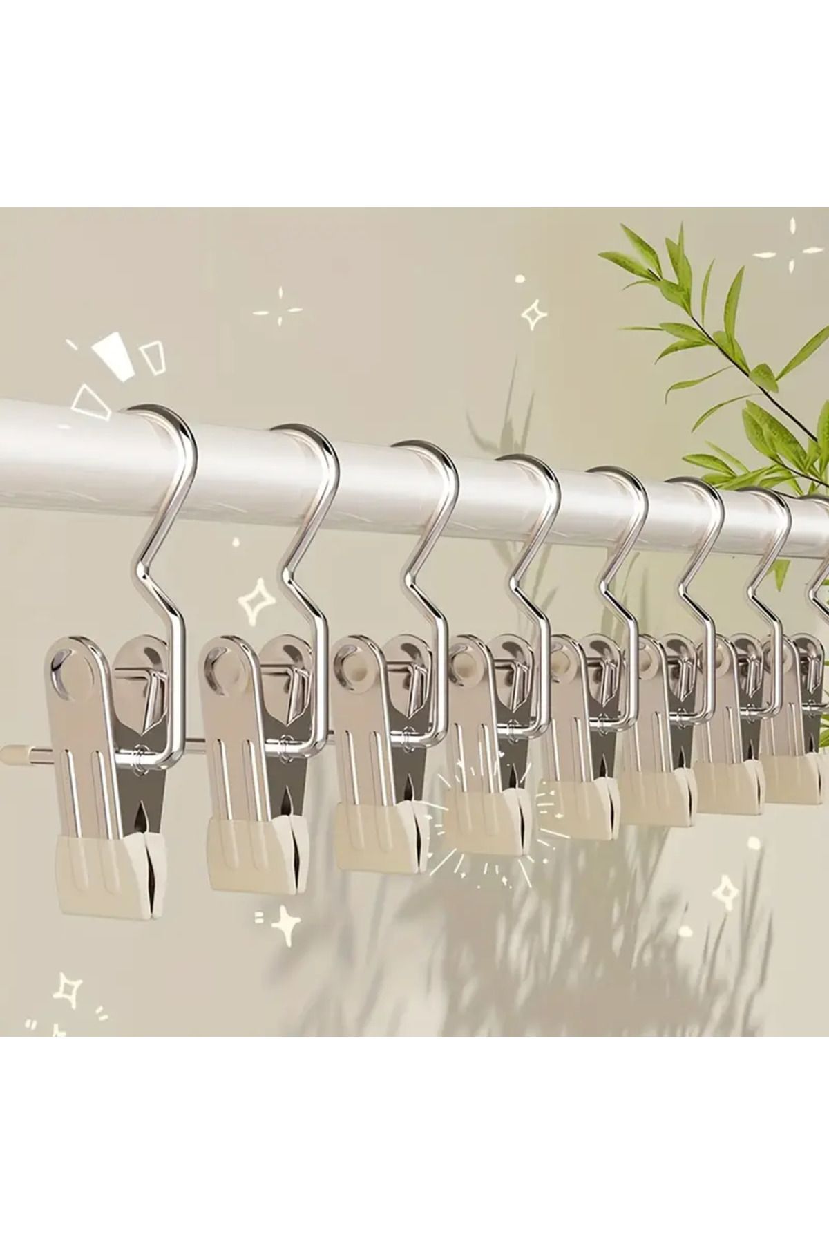 DANİSKA-10Pcs Stainless Steel Multifunctional Hook Clips - Scarf Shawl Hanger 2