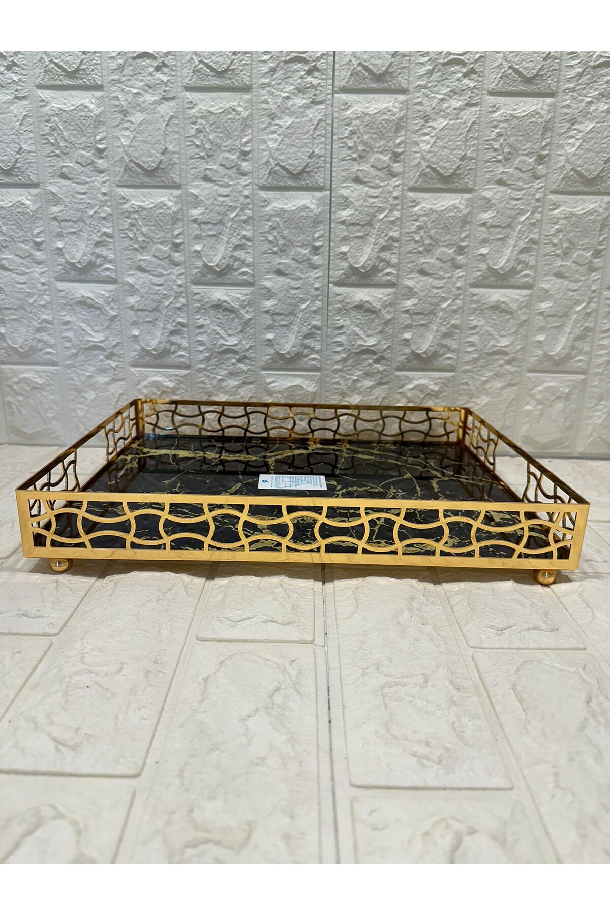 TEPSİ DİKDÖRTGEN BÜYÜK  GOLD METAL CAM 40 x 30 cm