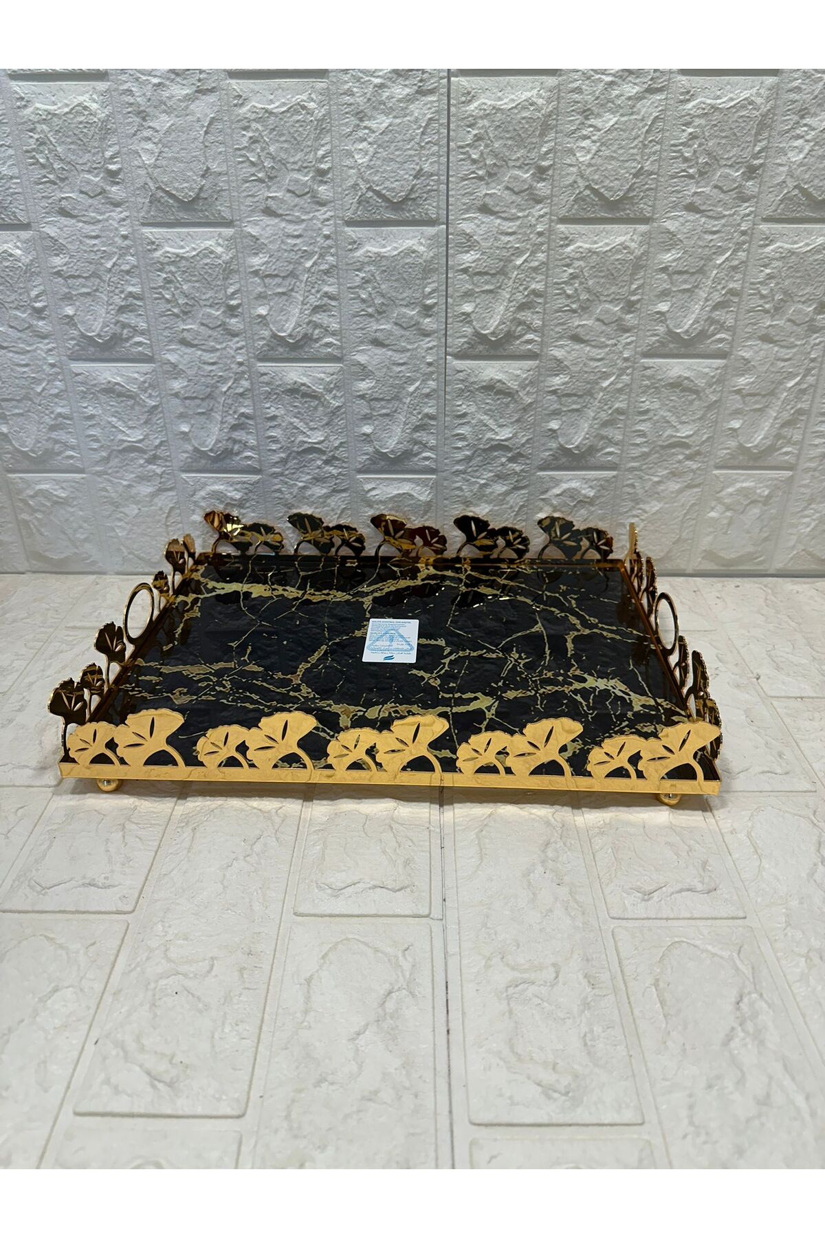 TEPSİ DİKDÖRTGEN BÜYÜK  GOLD METAL CAM 40 x 30 cm
