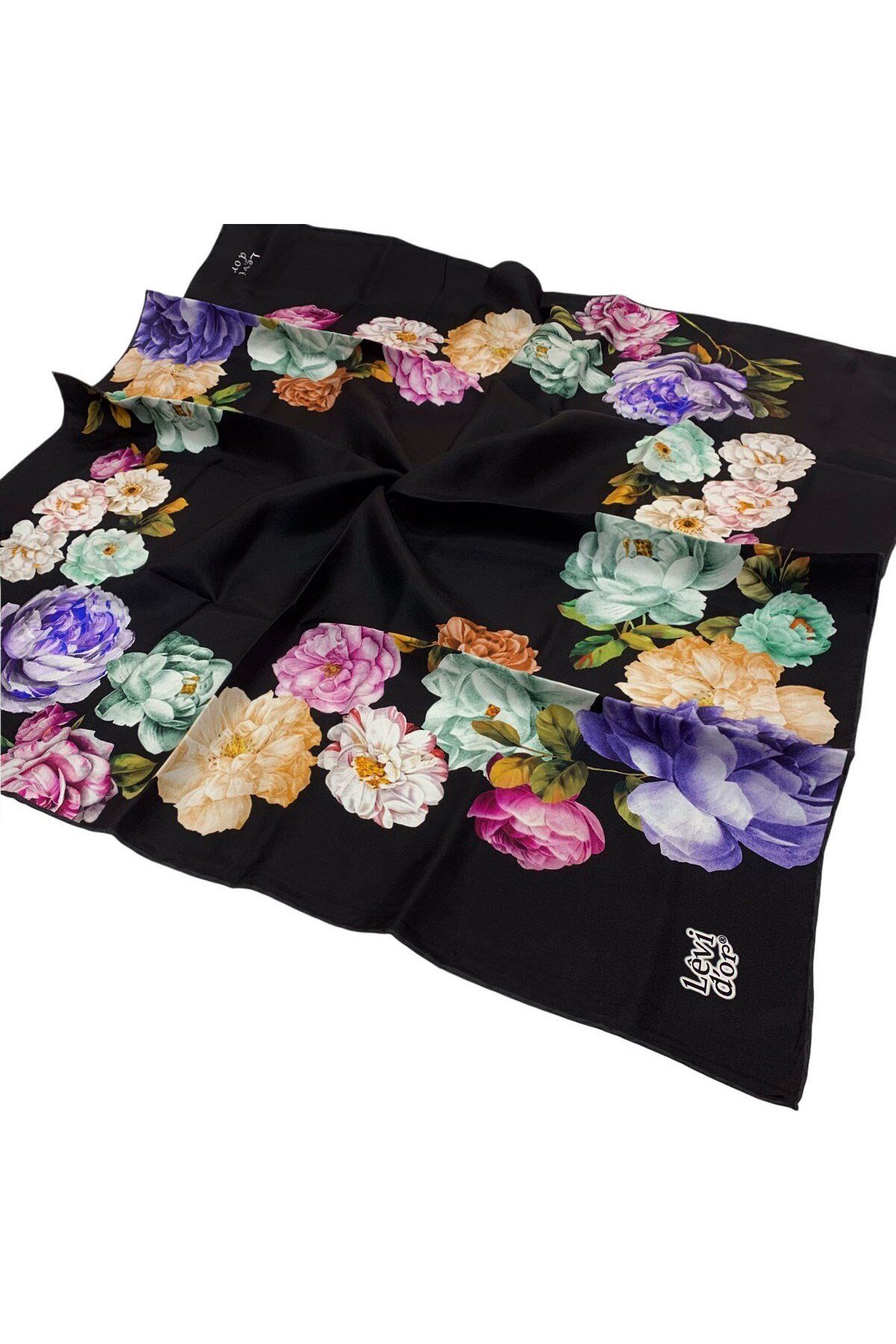 روسری مشکی Twill Ipek سیاه بنفش Levidor