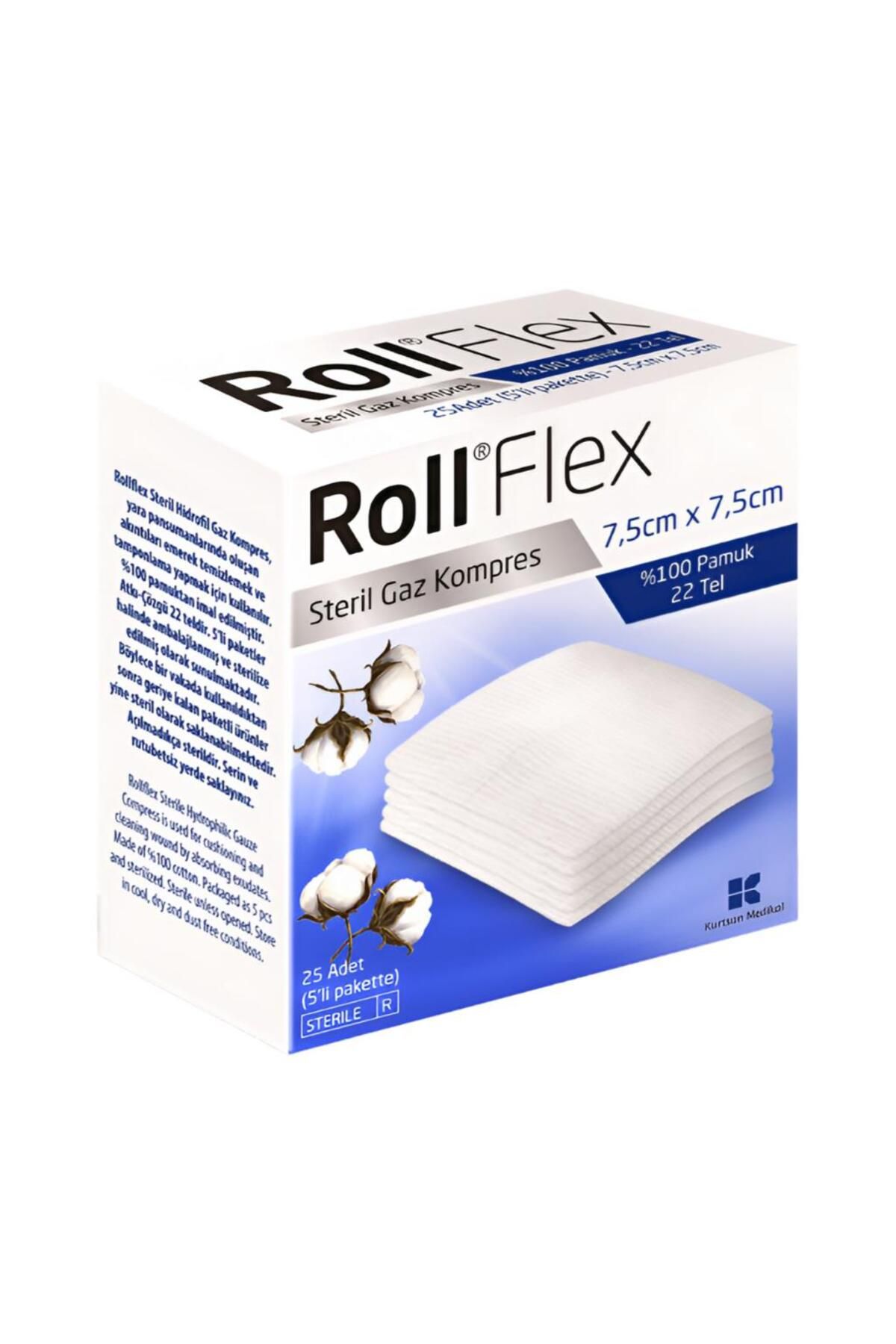 Roll Flex Steril Gaz Kompresi 25 Li ( 7,5 Cm X 7,5 Cm 5 Li Pakette )