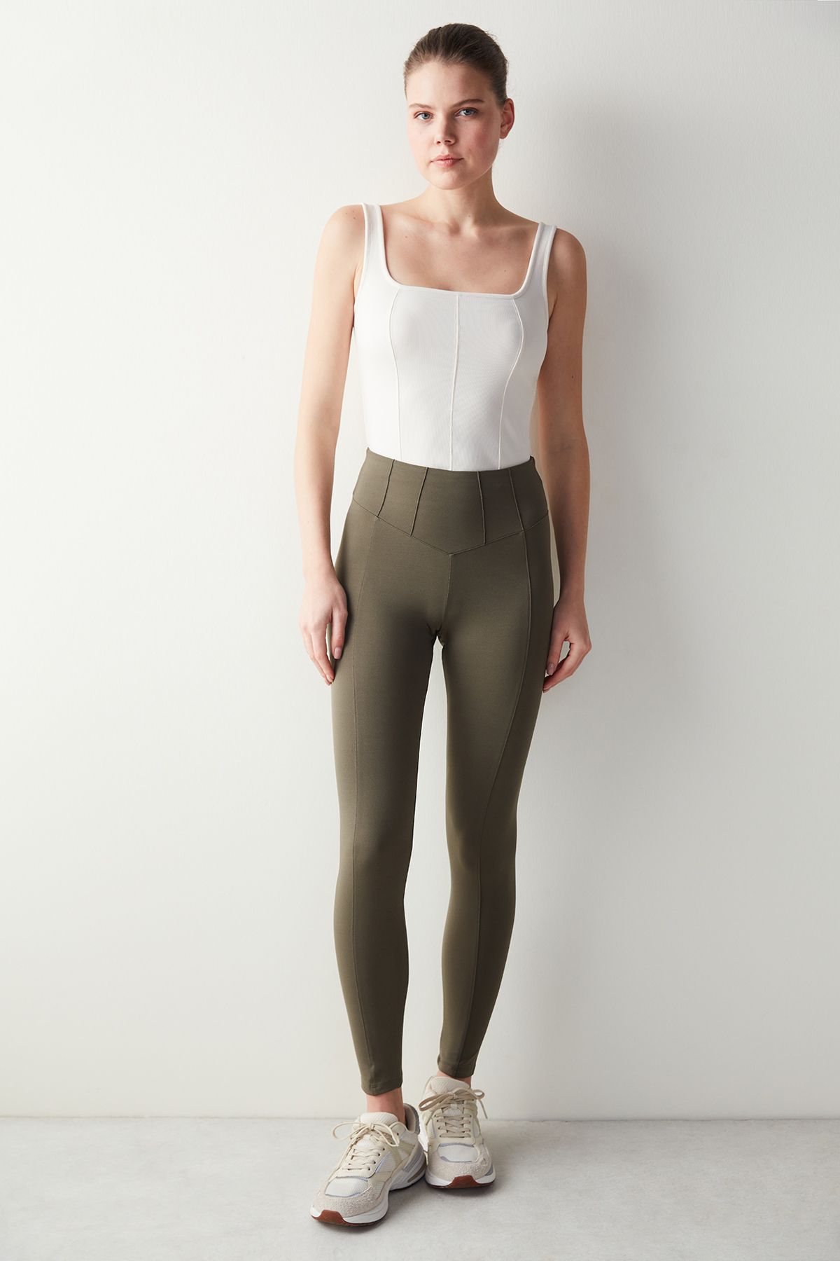 Penti-Khaki High Waist Corset Look Ankle Length Leggings 3