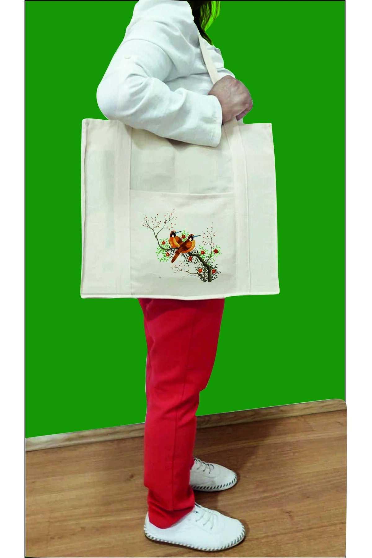 "birds" Printed (DOUBLE SIDED POCKETS) Canvas Bag