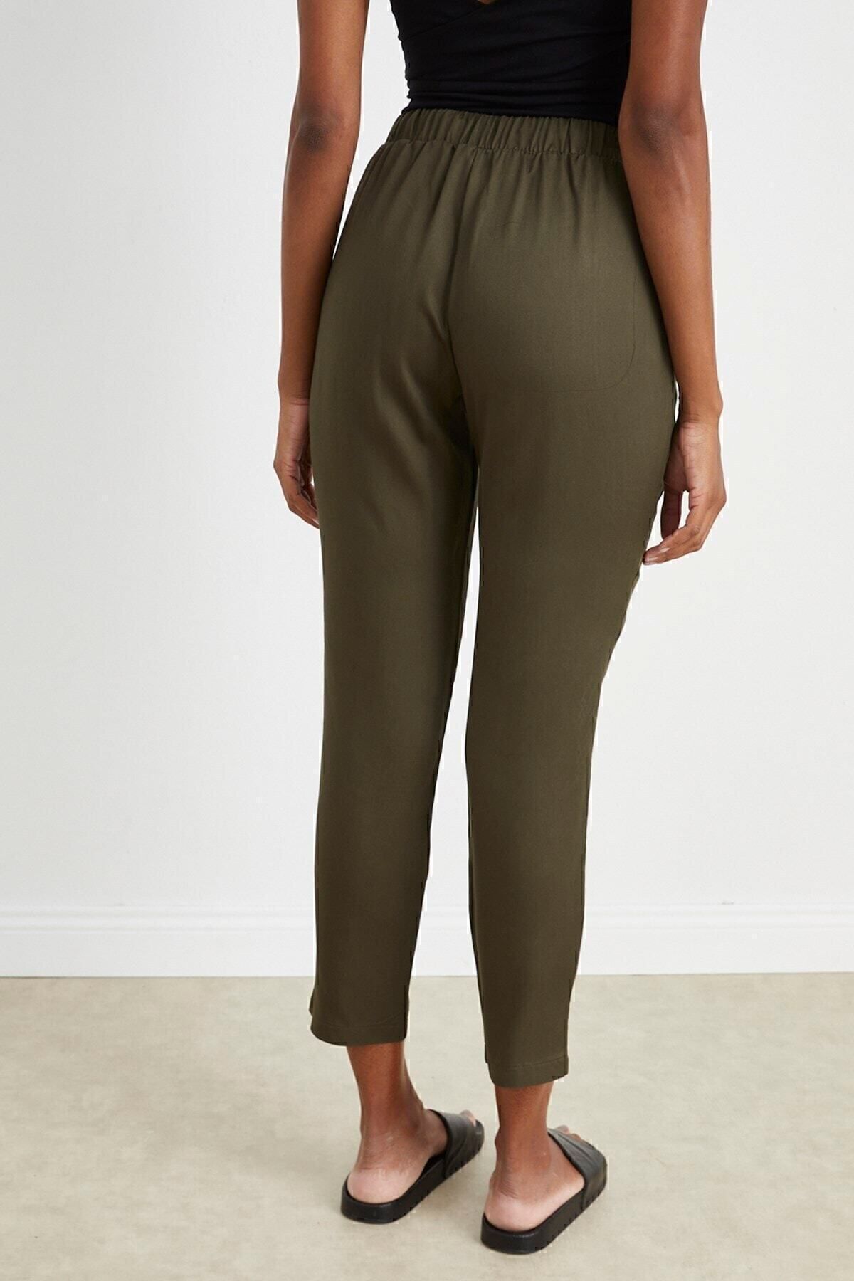 Curly-Khaki Skinny Leg Woven Trousers 4