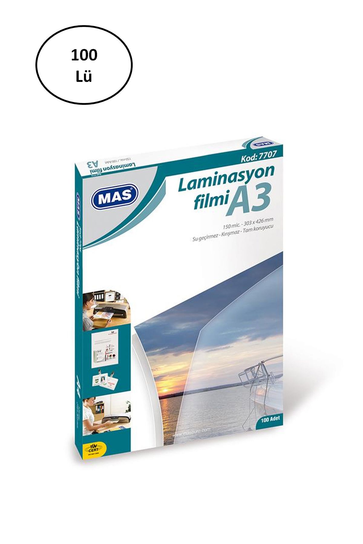 MR RZN STORE 7707 A3 125 Micron 100 Adet Laminasyon Filmi