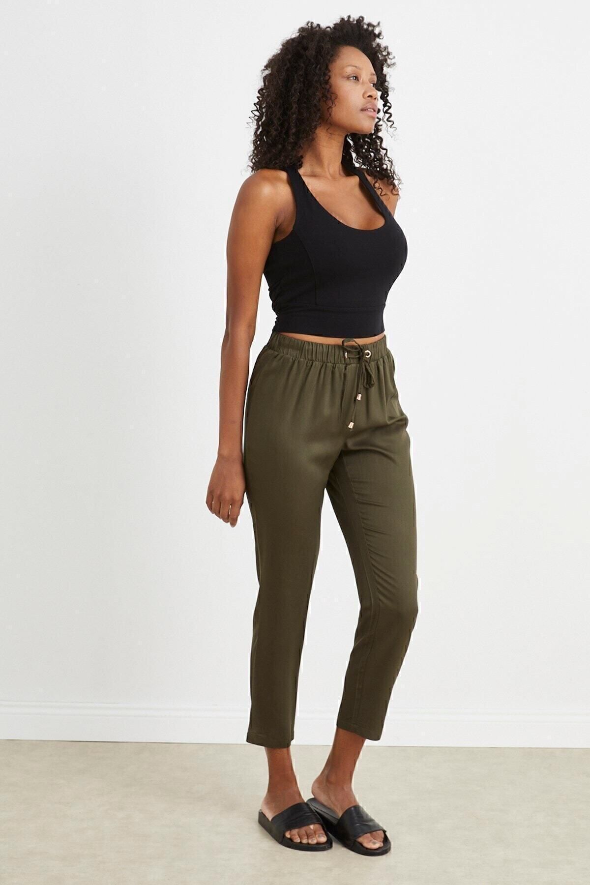 Curly-Khaki Skinny Leg Woven Trousers 6