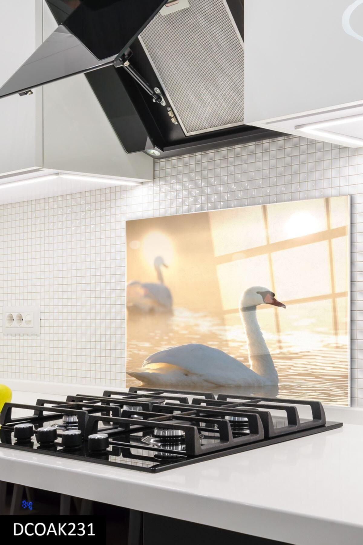 bin ler ce tablo-Swan |   Glass Stove Back |   Gift, Decorative, Office, Kitchen 1