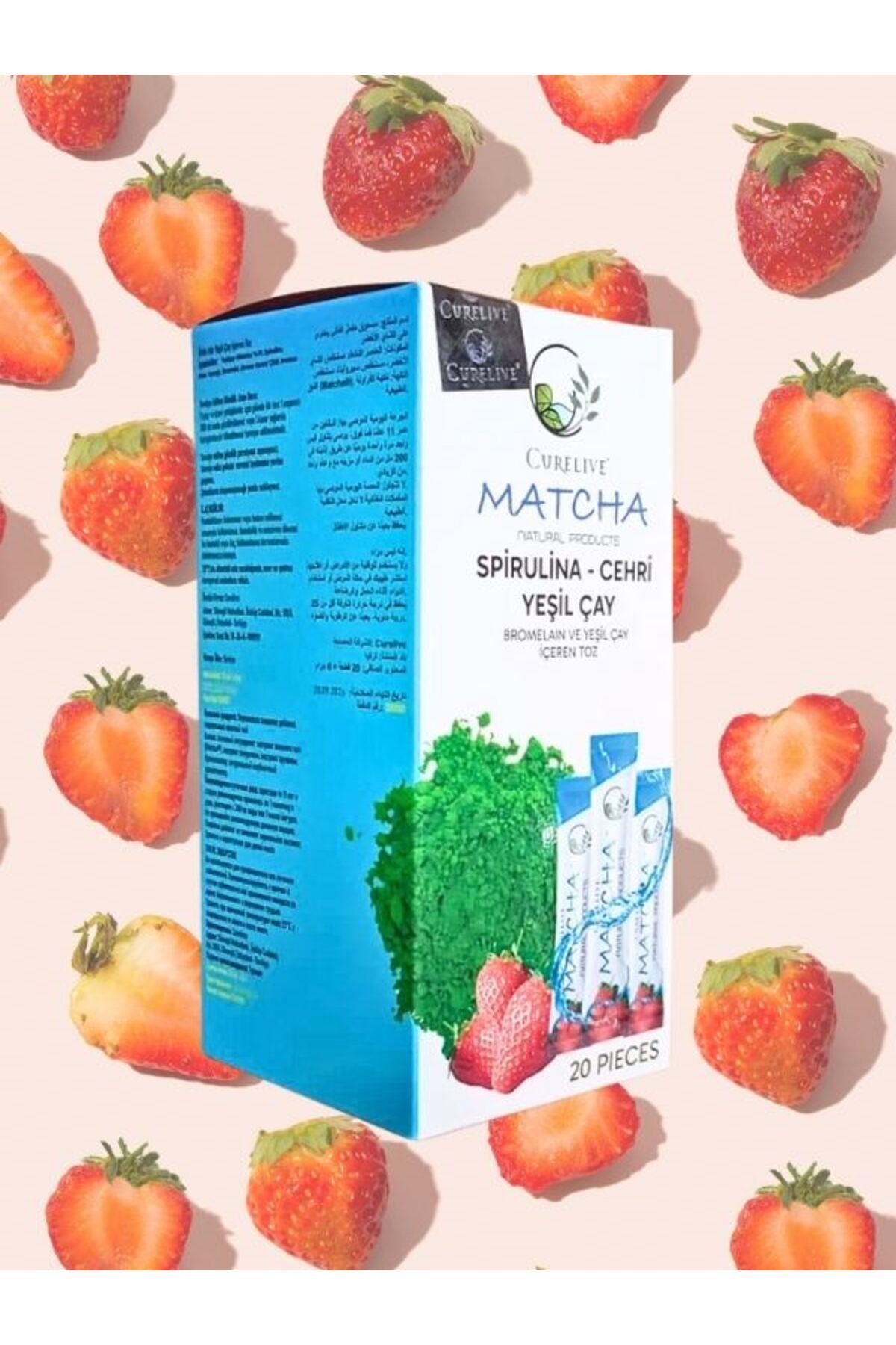 CURELIVE Curalive  Matcha Çilek Spirulina Yeşilçay Bromelain 20 PİECES