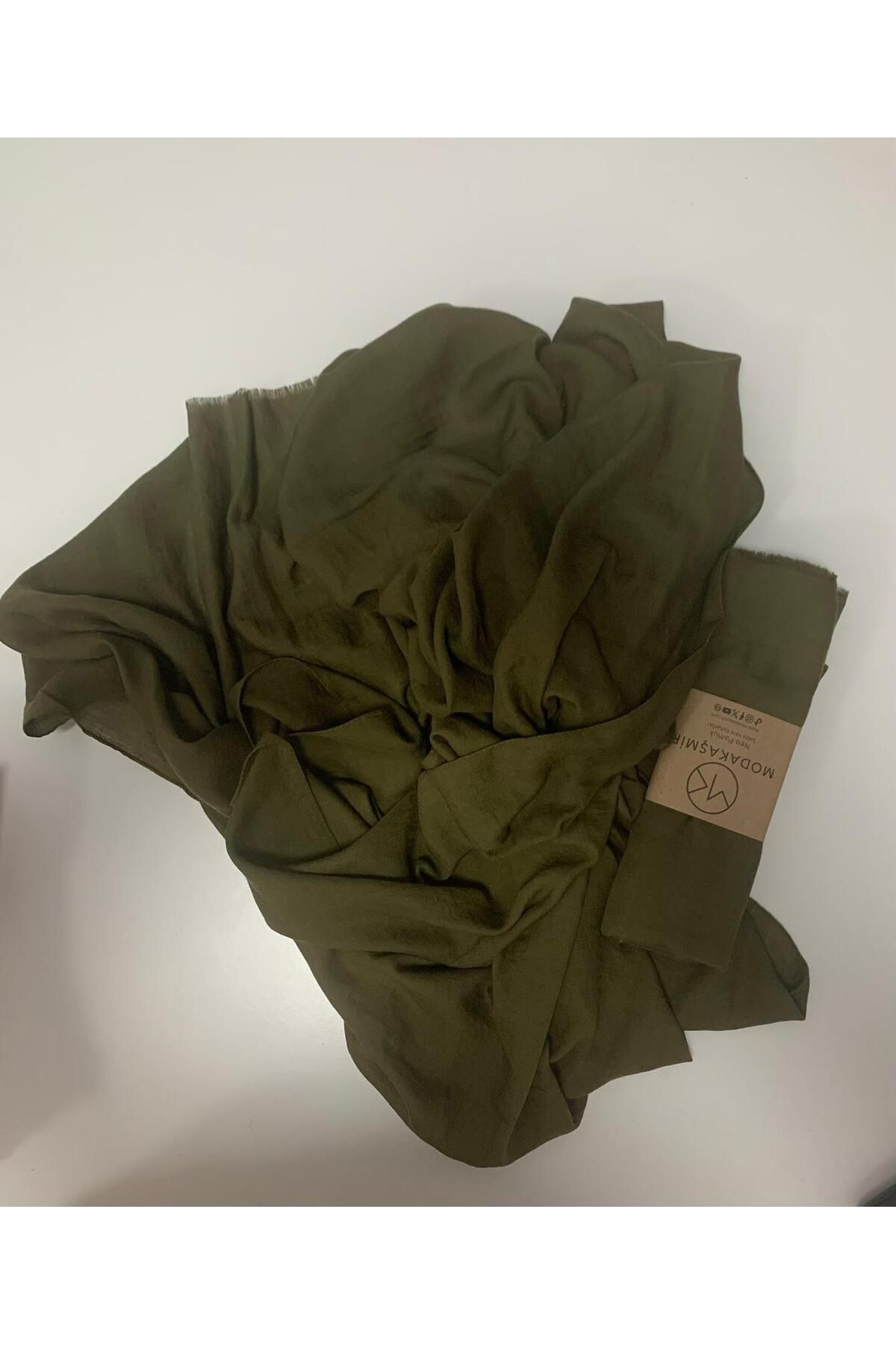 Modakaşmir-Neo Cotton Shawl Dark Khaki Color 4