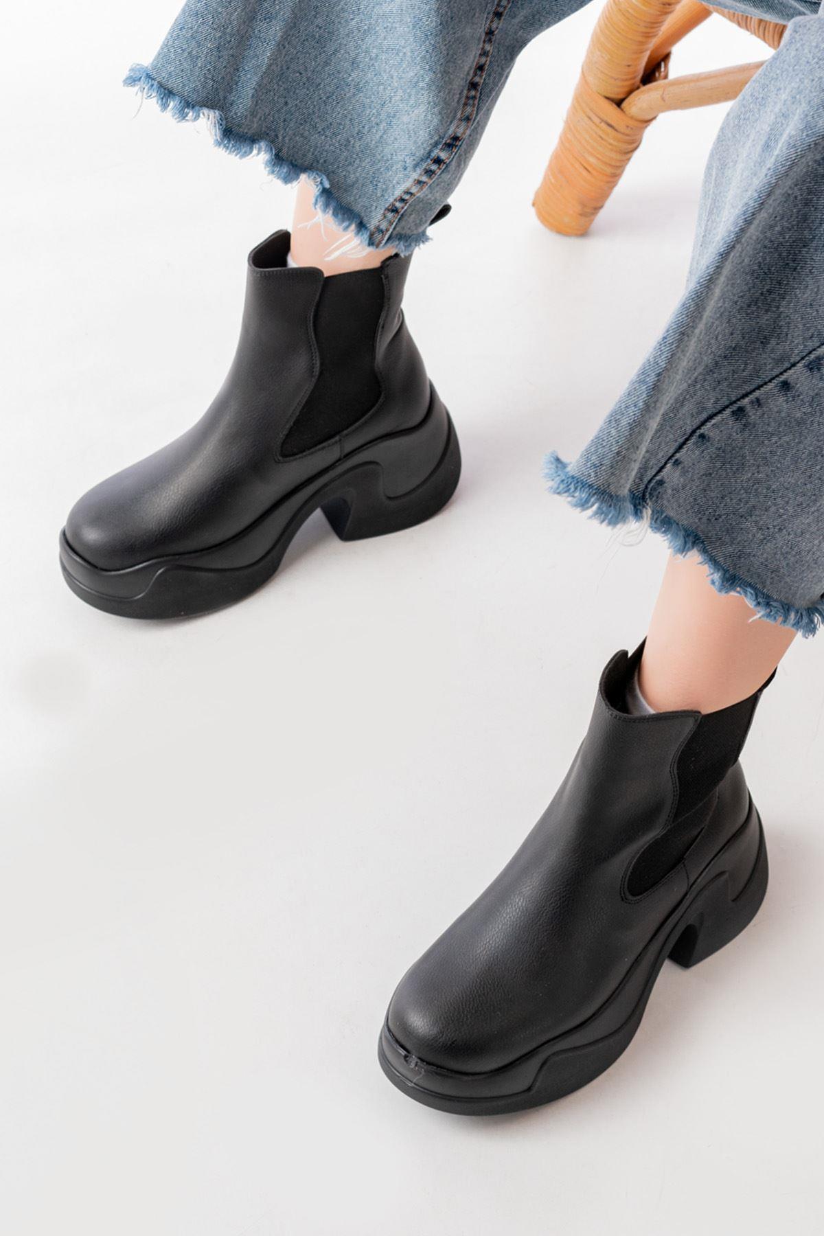 Aymood-Fz-2400 Black High-Sole Elastic Daily Women's Boots 5