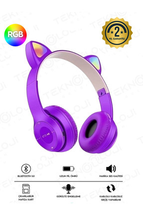 Teknoloji Gelsin Kedi Kulaklık Kız Erkek Çocuk Kulaklığı Kulaküstü Işıklı Mik...