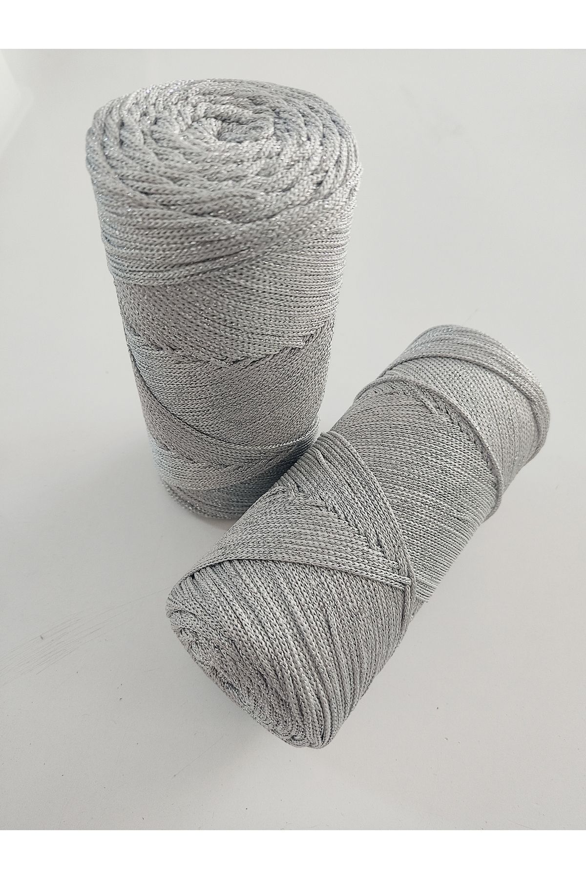Engin TT-Silver Color Glitter Macrame Strings Bag - 400Gr, 2mm, Runner, Supla Hobby String 1